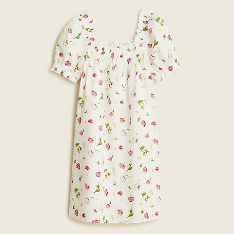 womens Smocked cotton poplin sleep dress in rosebud floral
