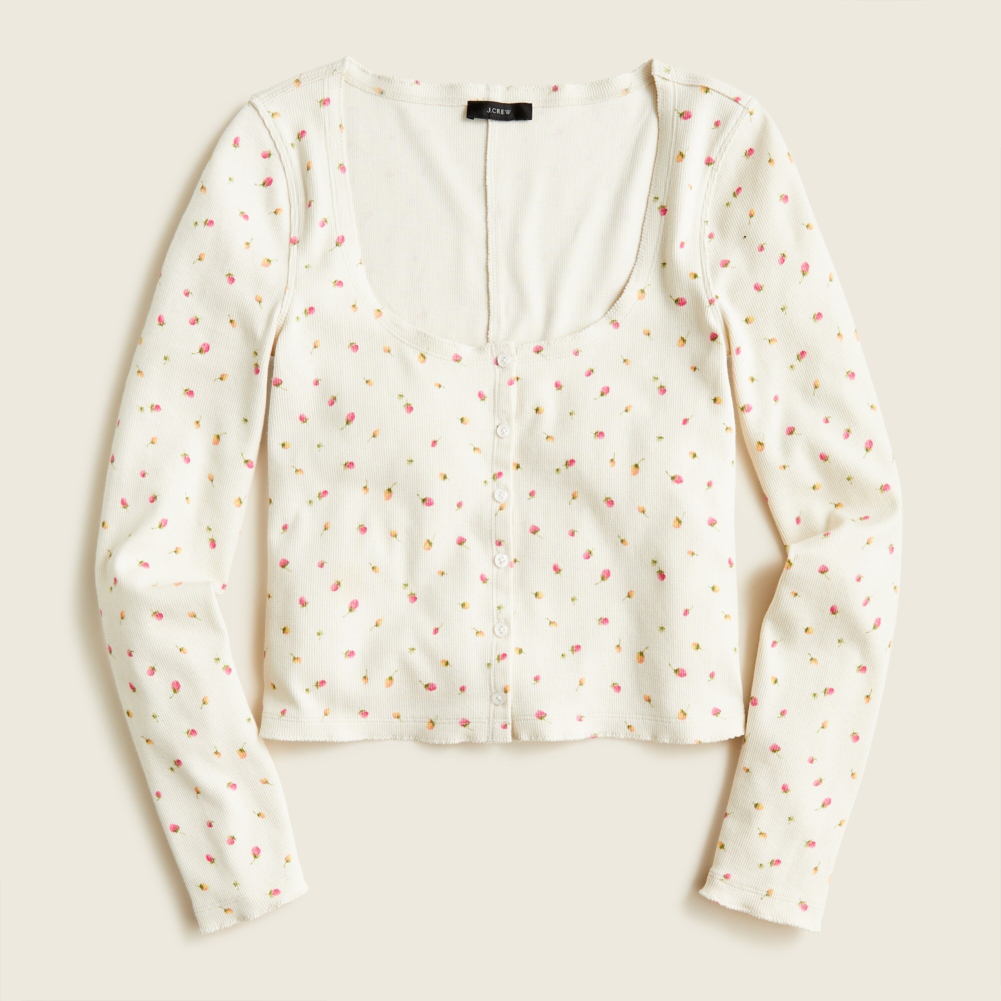Scoopneck ribbed cardigan top in rosebud print