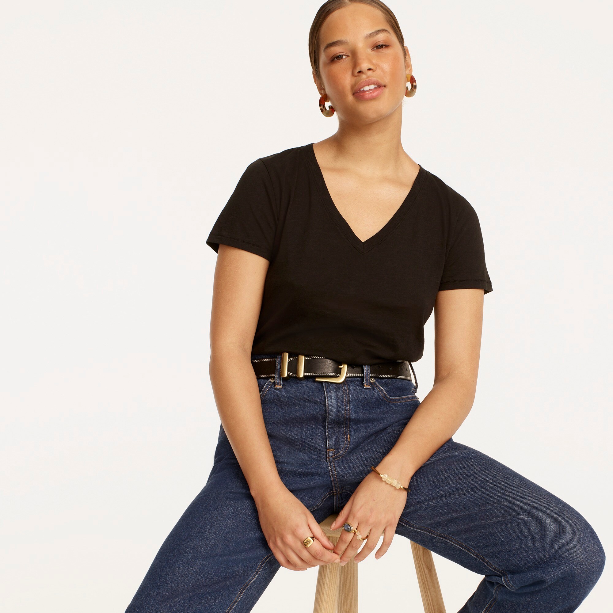 New vintage cotton V-neck T-shirt