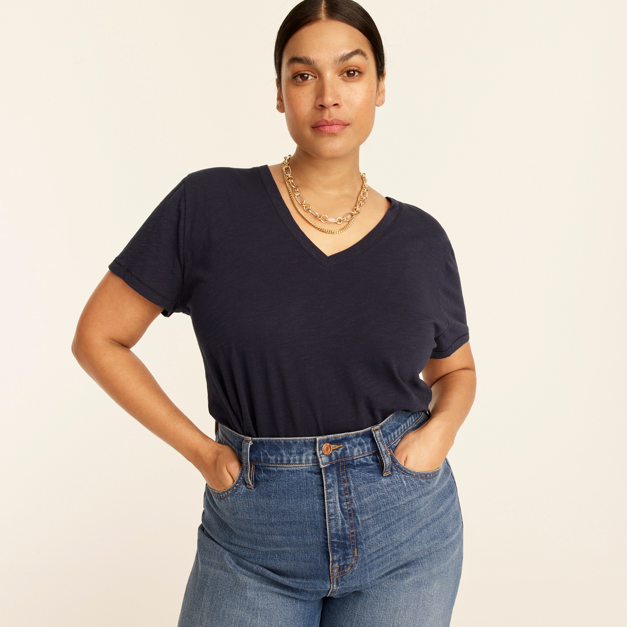 New vintage cotton V-neck T-shirt
