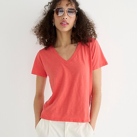 womens New vintage cotton V-neck T-shirt