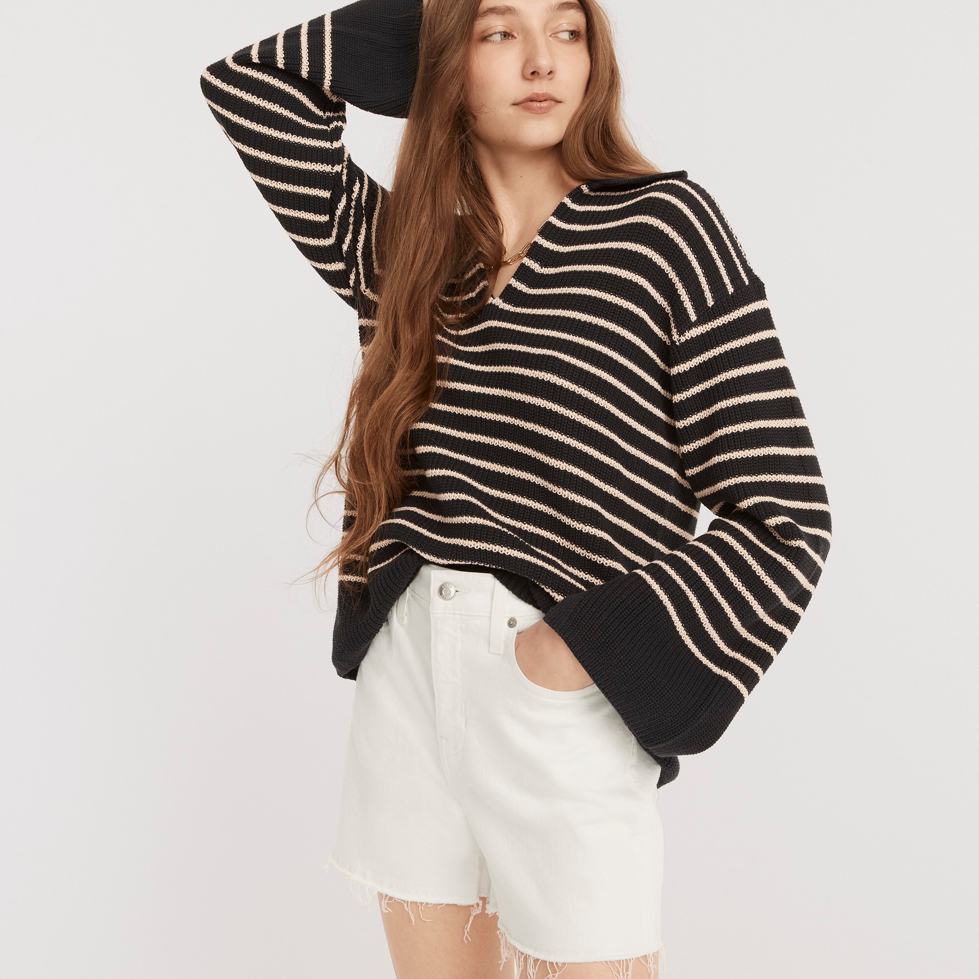 High-rise denim short in white - image 3