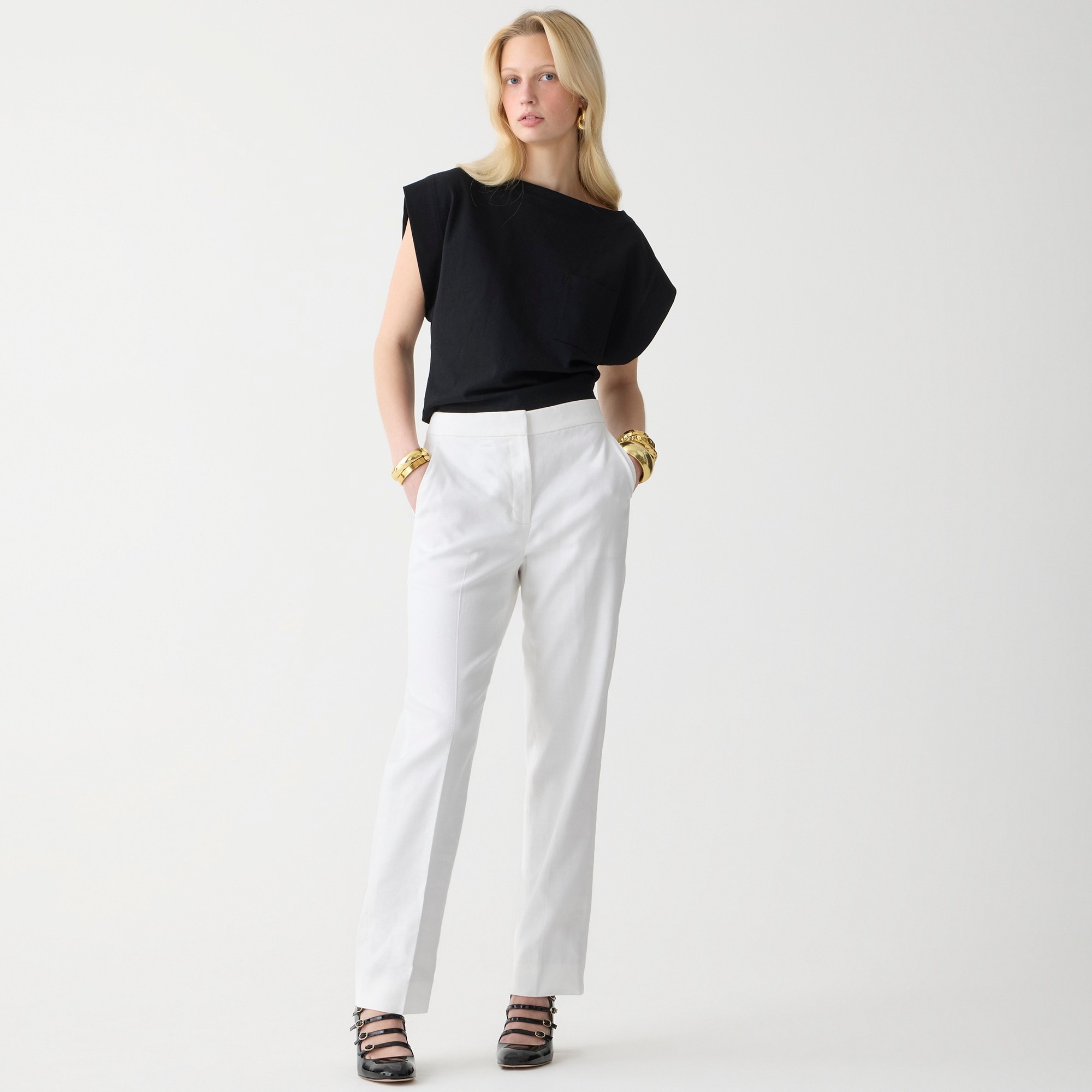 womens Petite Kate straight-leg pant in stretch linen blend