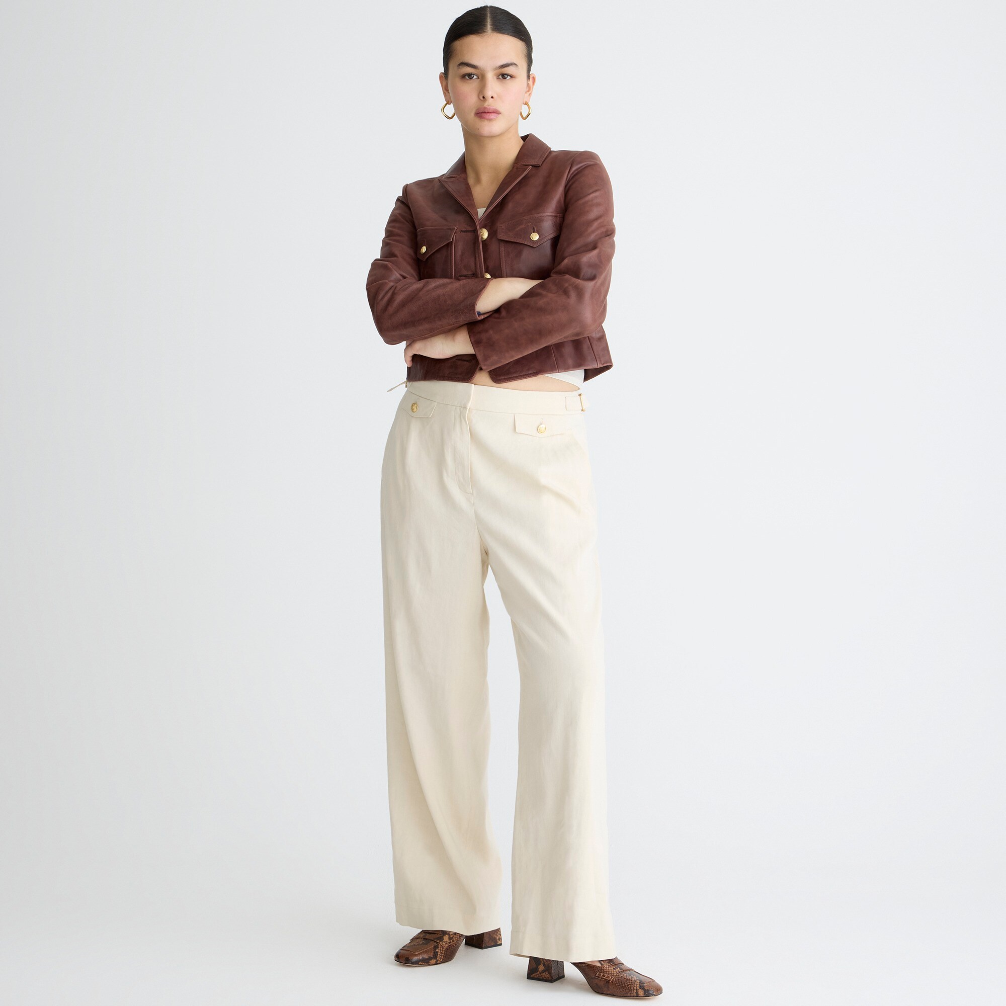womens Tall Collection side-tab trouser in Italian linen blend