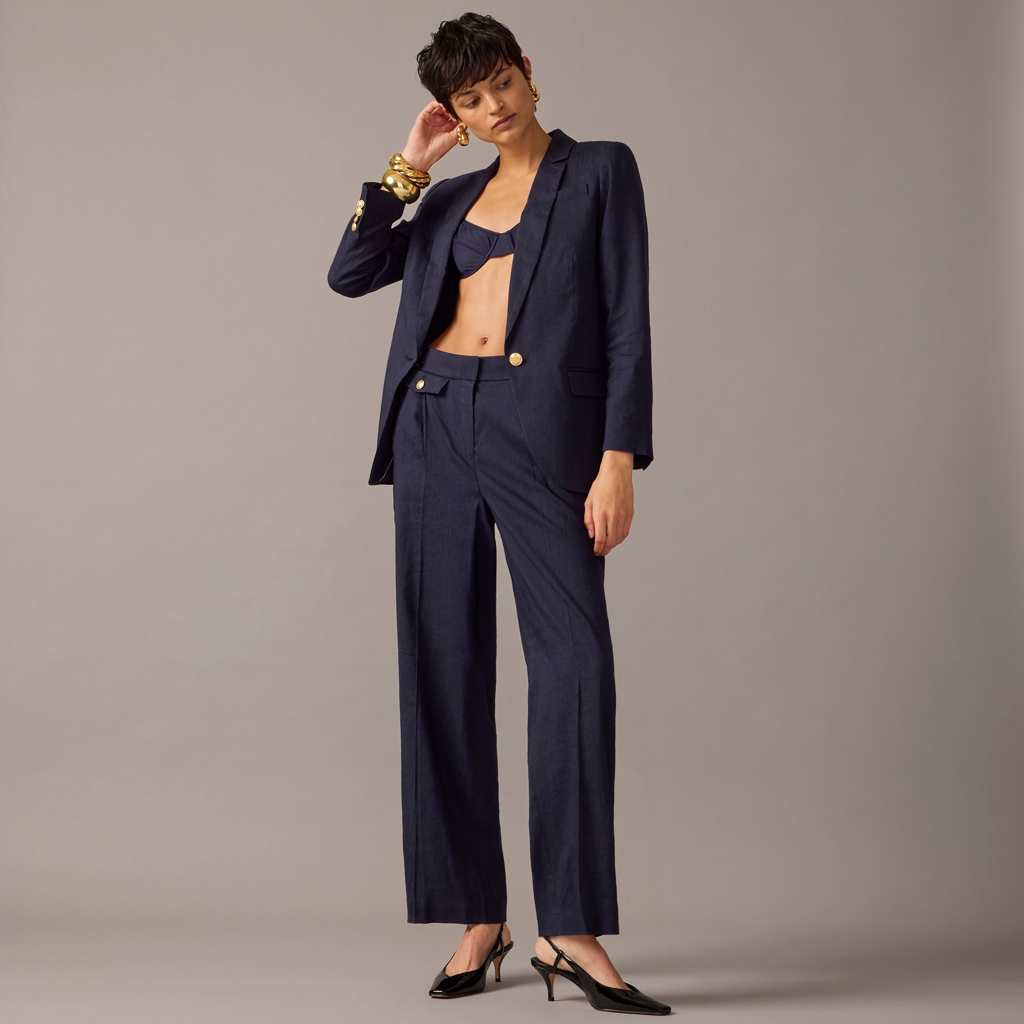 j.crew: collection side-tab trouser in italian linen blend for women