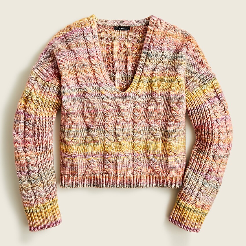 j.crew: limited-edition italian space-dyed cable-knit sweater for women, right side, view zoomed