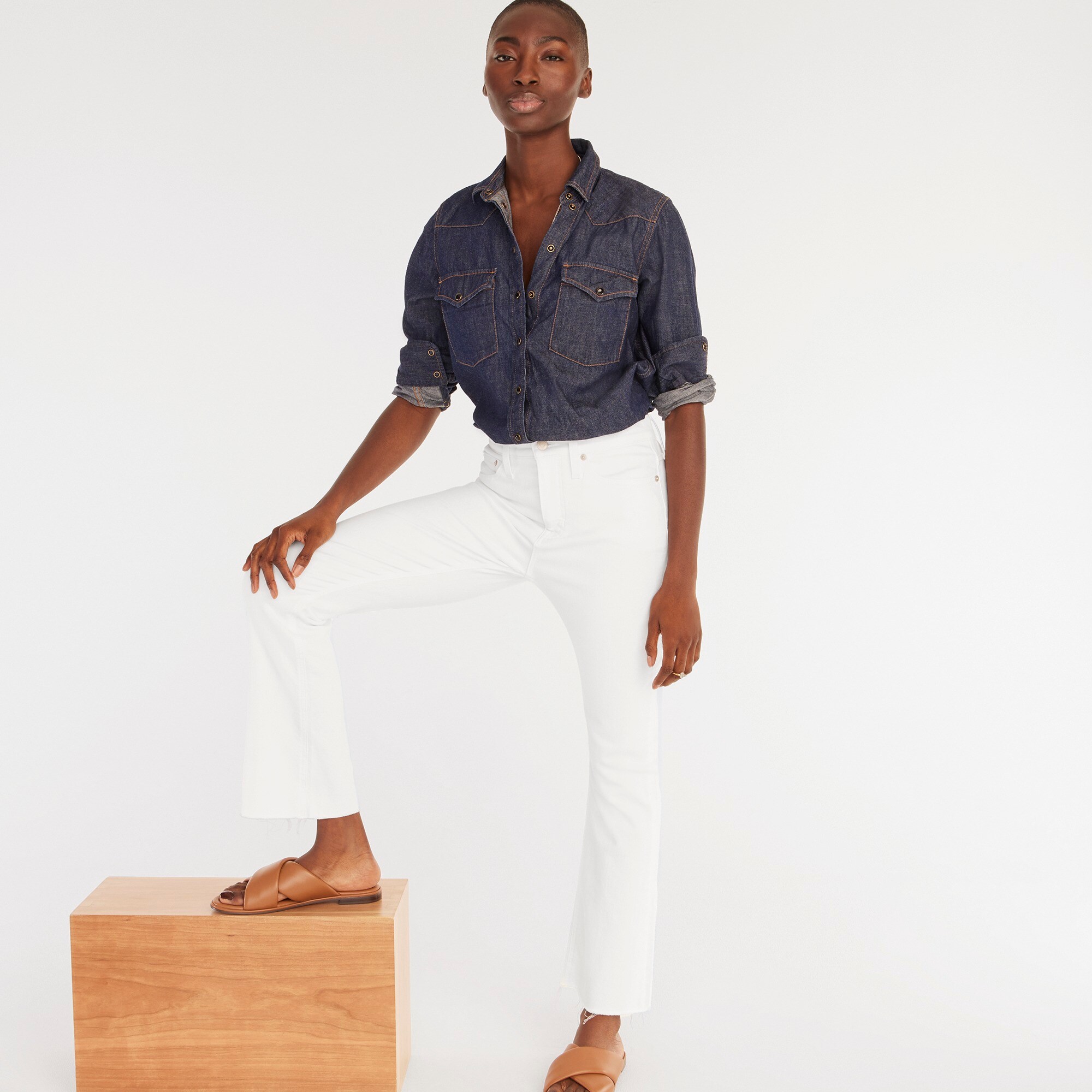  10" demi-boot crop jean in white