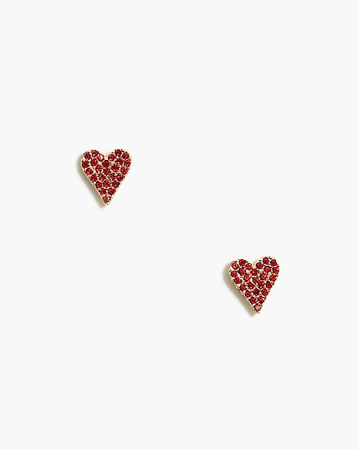  Pav&eacute; crystal heart stud earrings