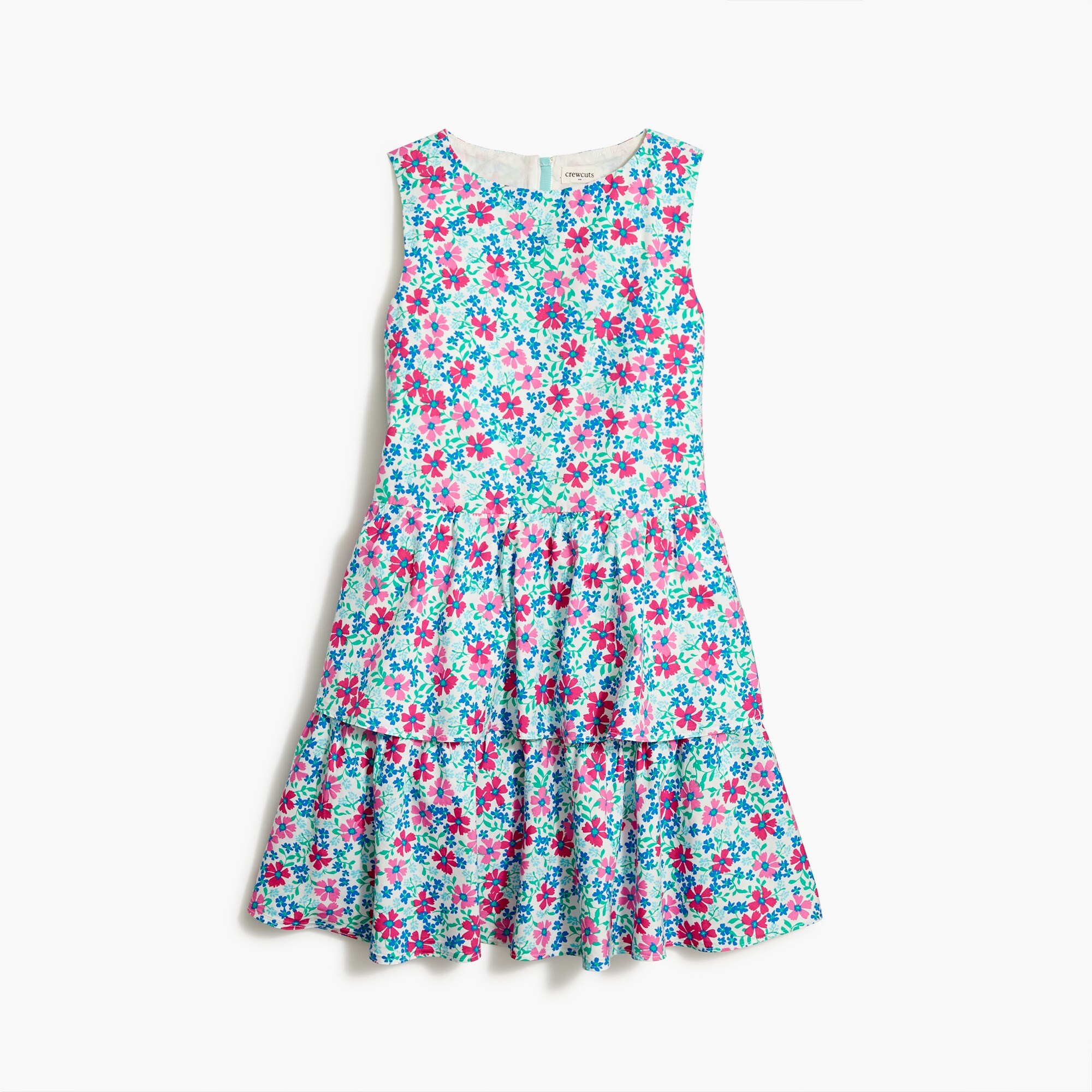 Girls' floral cotton-blend poplin tiered dress
