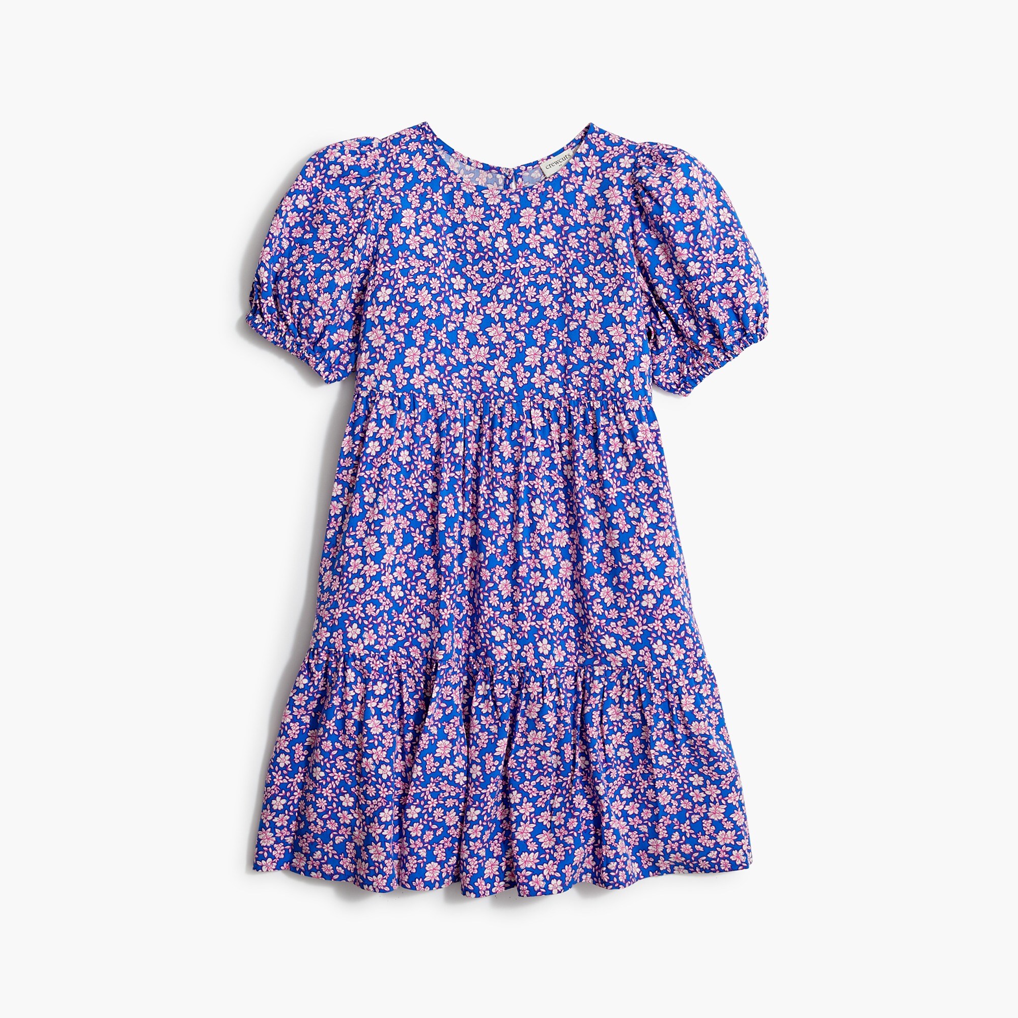 Girls' floral puff-sleeve tiered dress