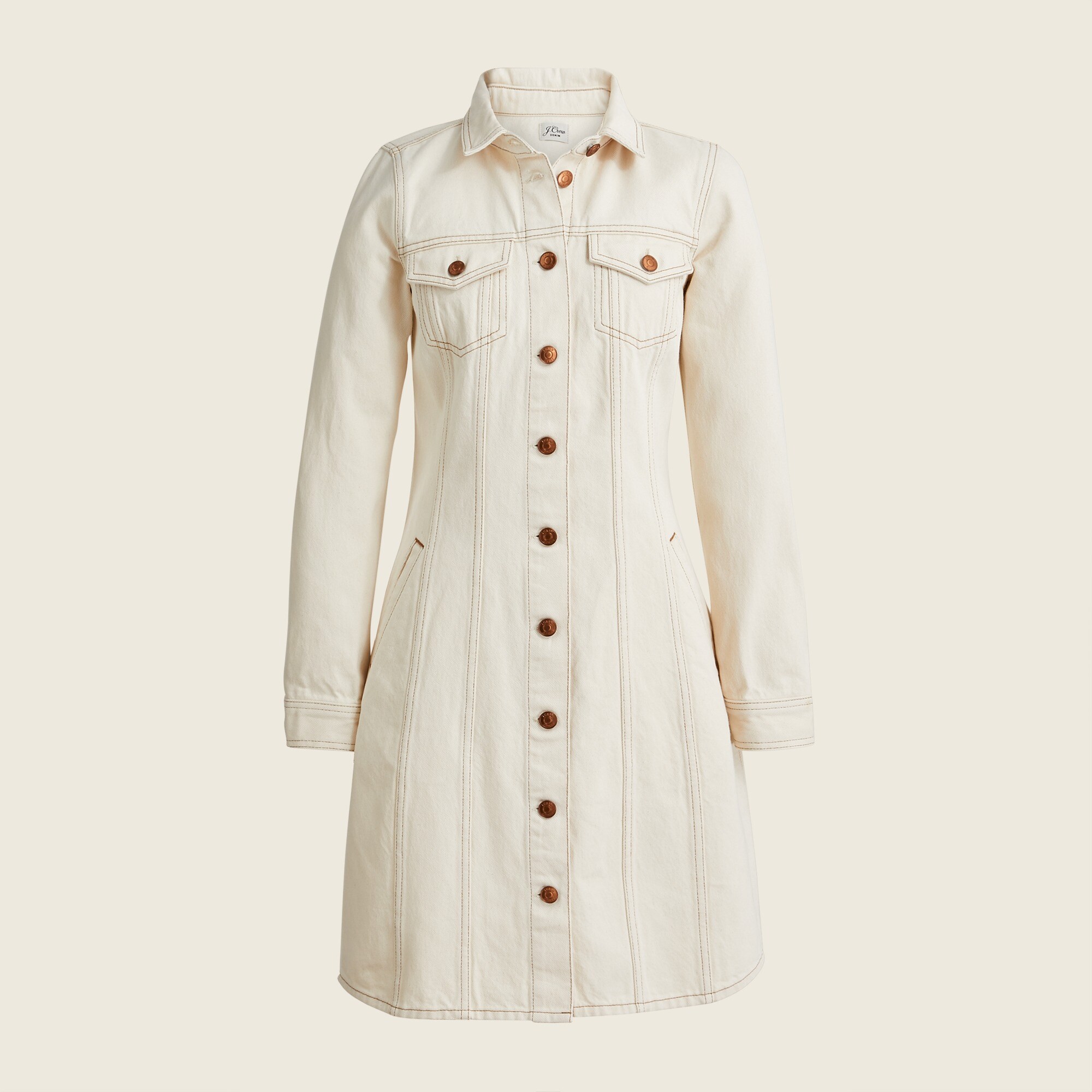 Ecru denim button-up dress