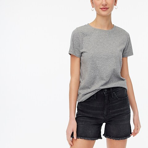 womens High-rise midlength denim short in washed black