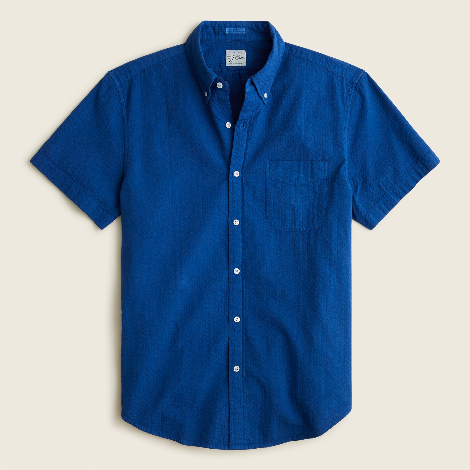 Relaxed short-sleeve organic cotton seersucker shirt