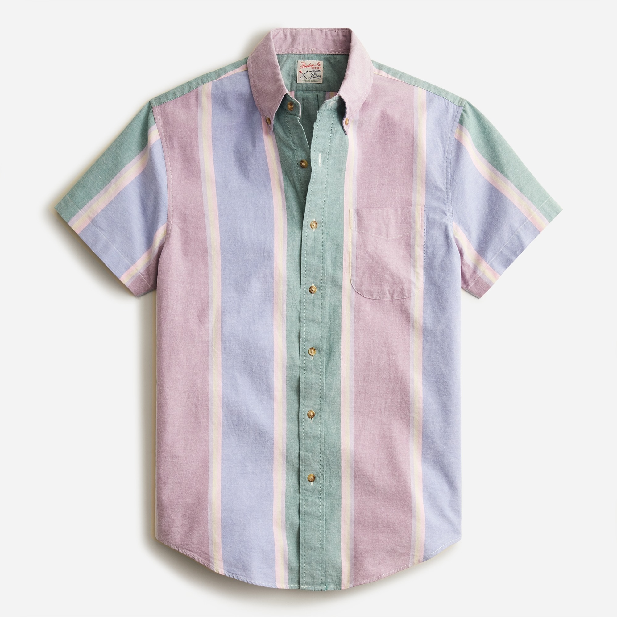 Relaxed Short-sleeve Broken-in Organic Cotton Oxford Shirt For Men