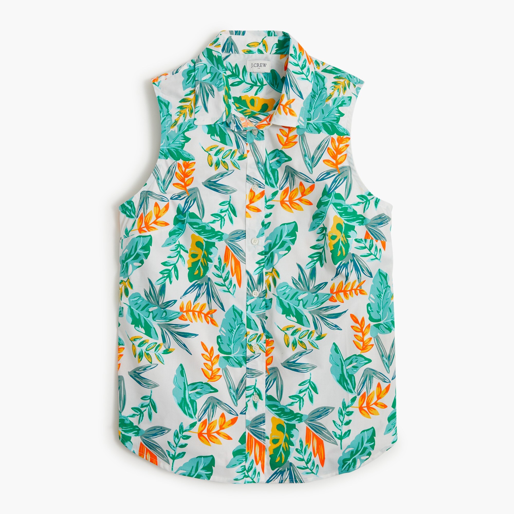 Sleeveless pineapple cotton poplin shirt in signature fit