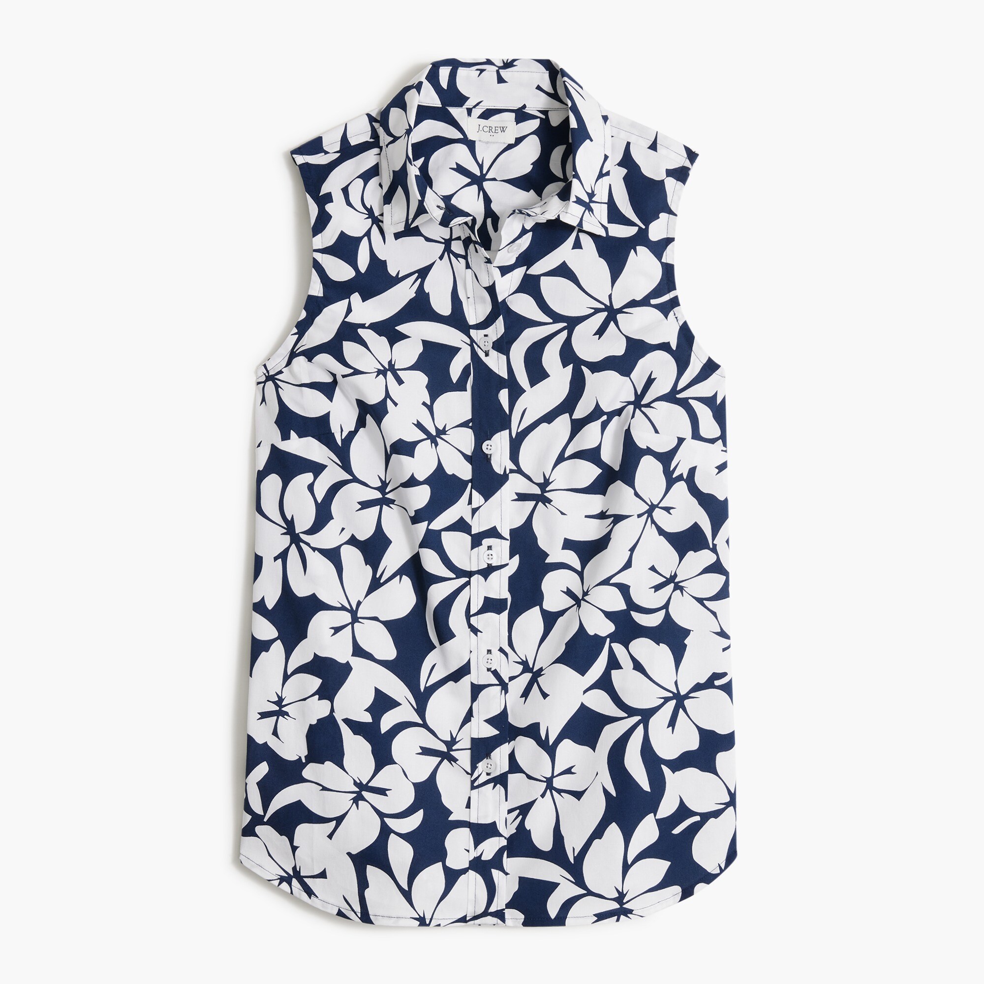 sleeveless pineapple cotton poplin shirt in signature fit for women
