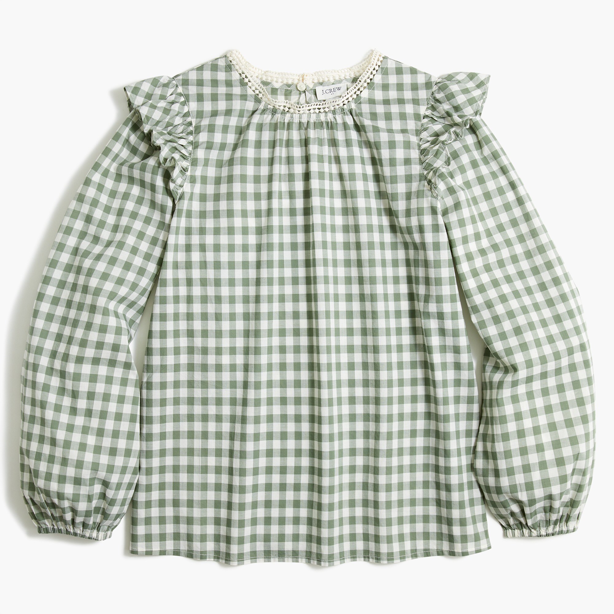 Long-sleeve ruffle-shoulder top