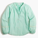 Lightweight cotton button-front top with trim