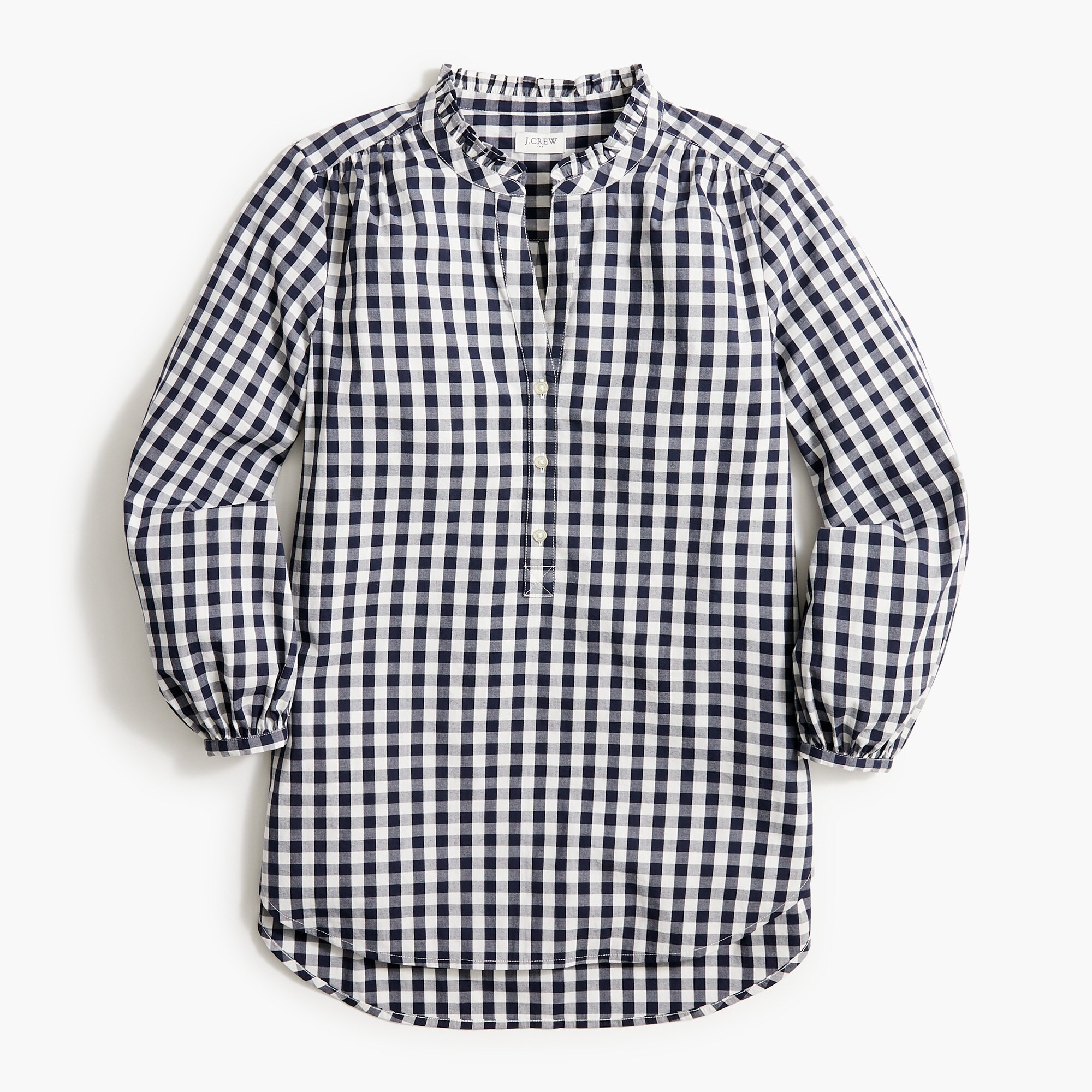 Cotton-blend poplin ruffleneck tunic