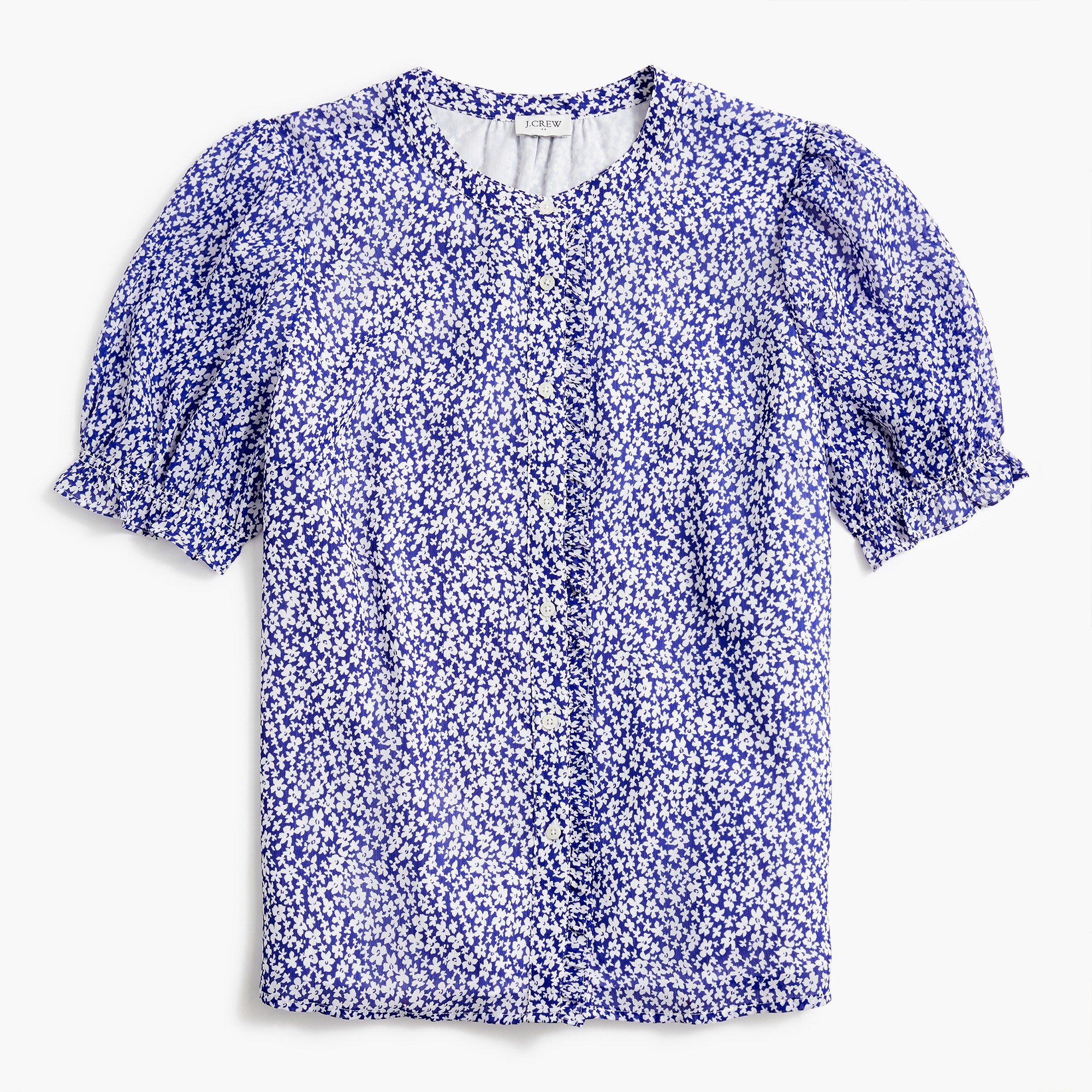 Crinkle puff-sleeve ruffle top