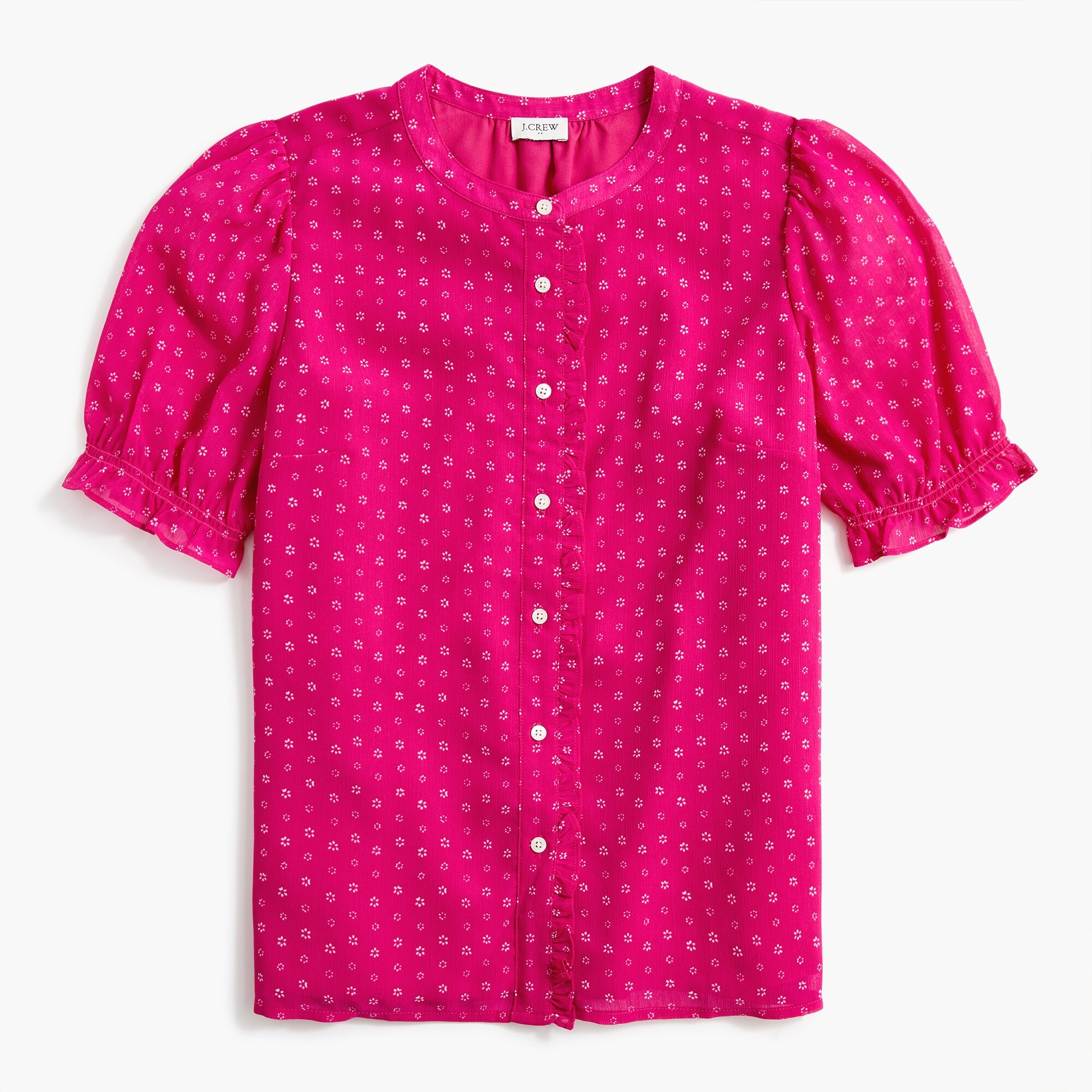 Soft gauze puff-sleeve ruffle top