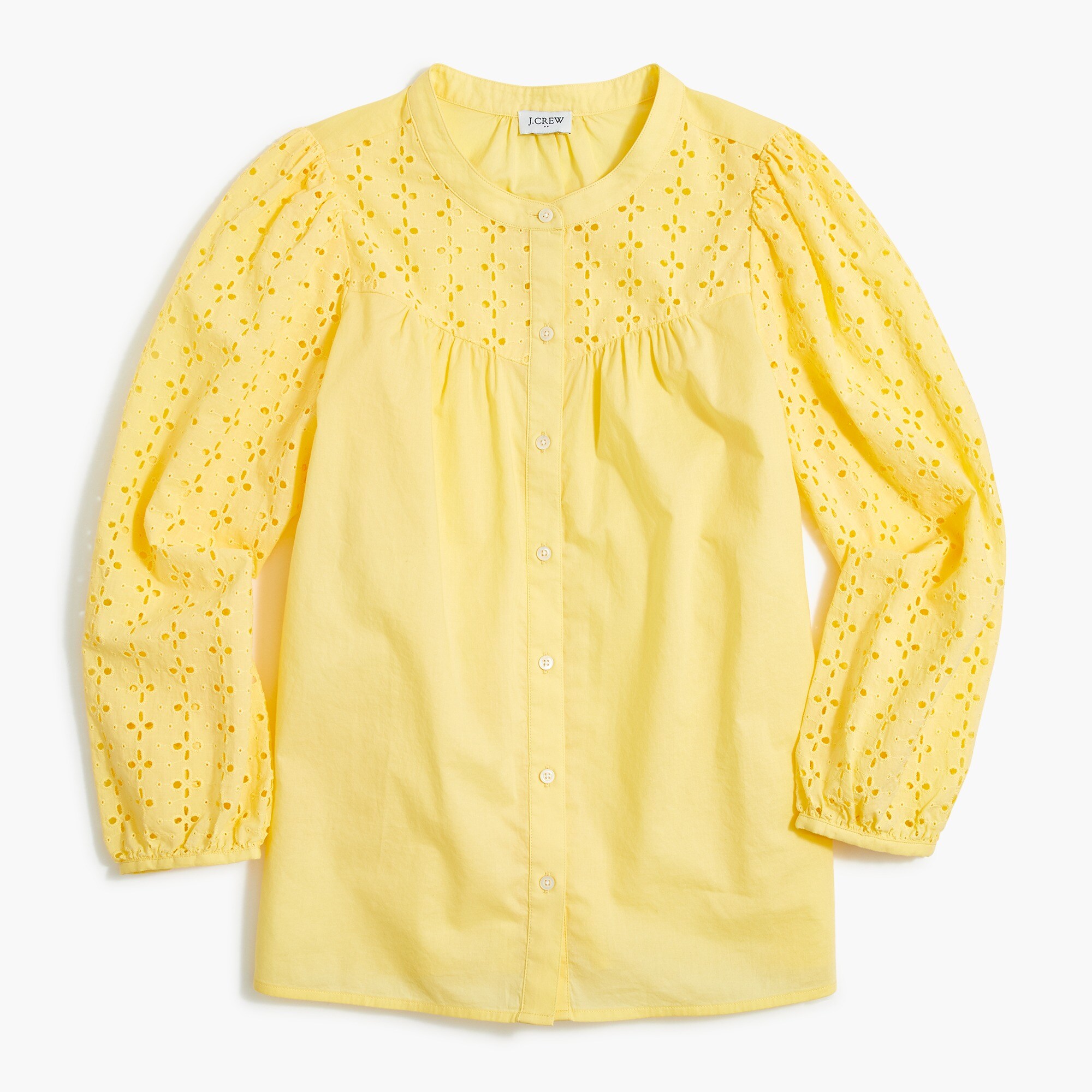 Mixed-media button-front top