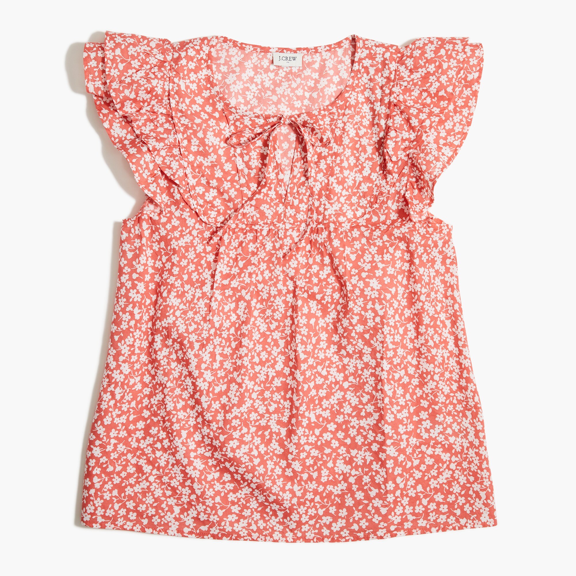 floral flutter top with bib trim for women