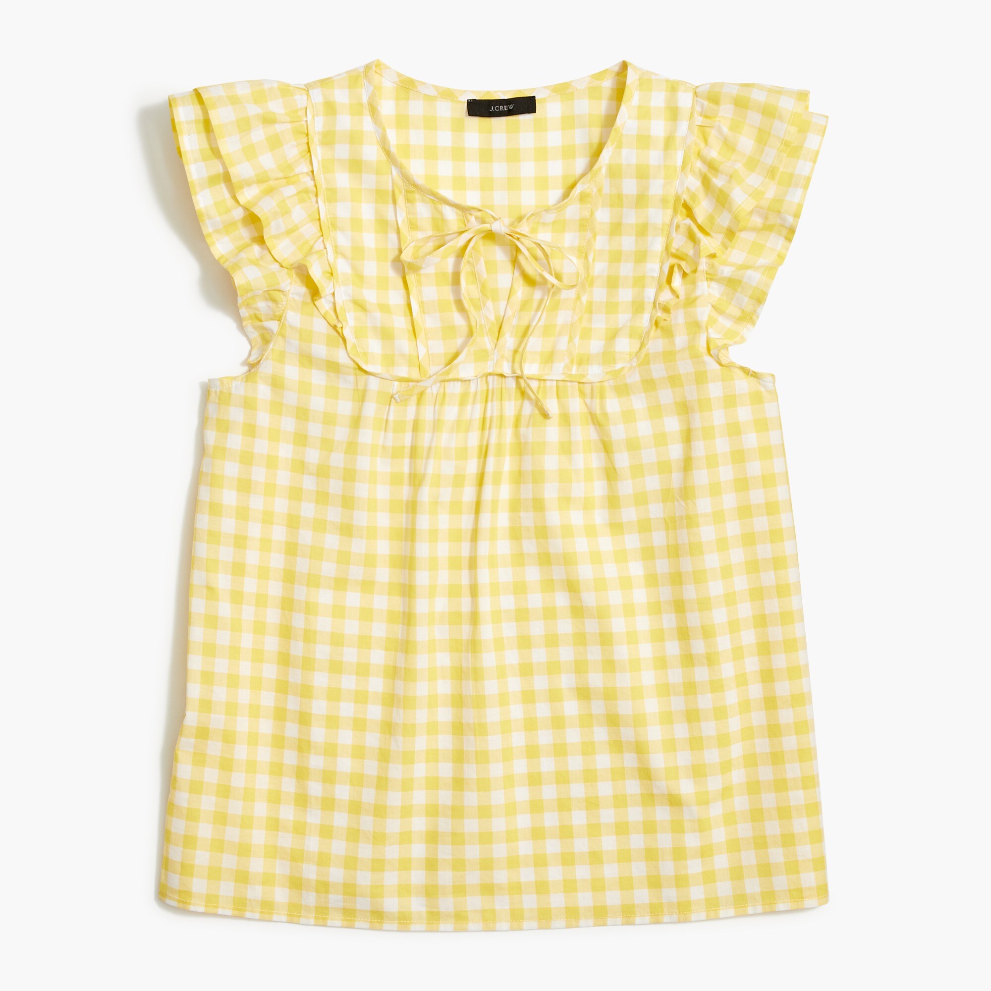 gingham flutter top with bib trim for women