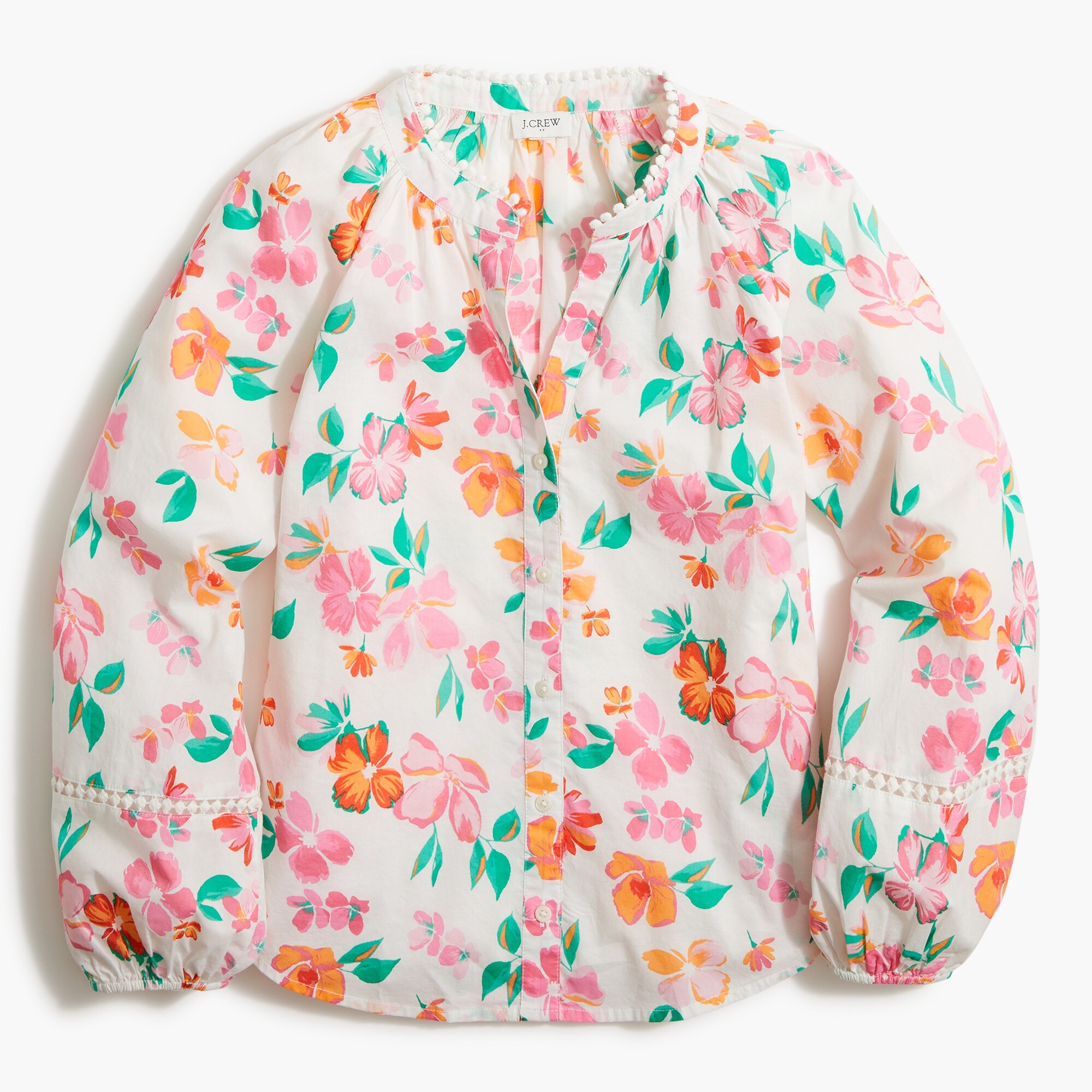 Lightweight cotton button-front top with trim