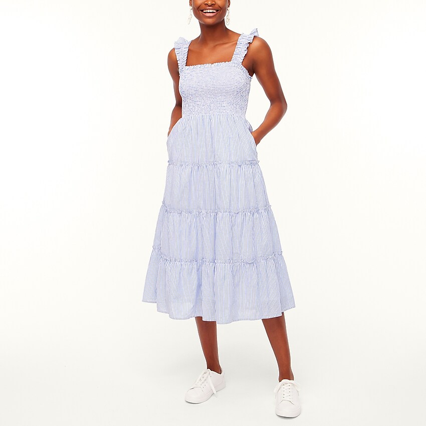 factory: smocked tiered midi dress for women, right side, view zoomed