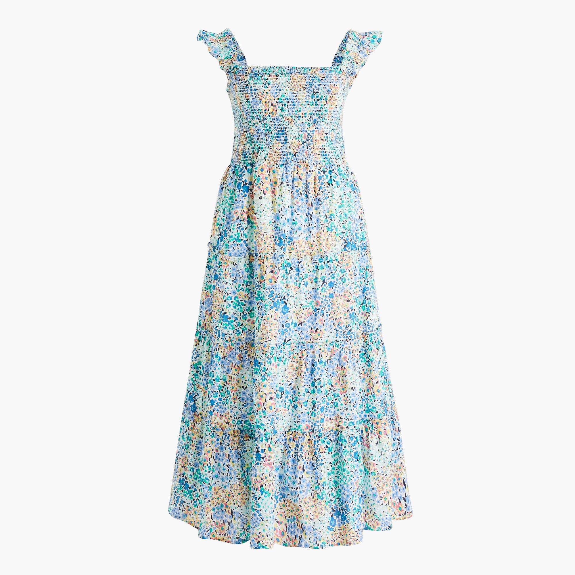Floral smocked tiered midi dress