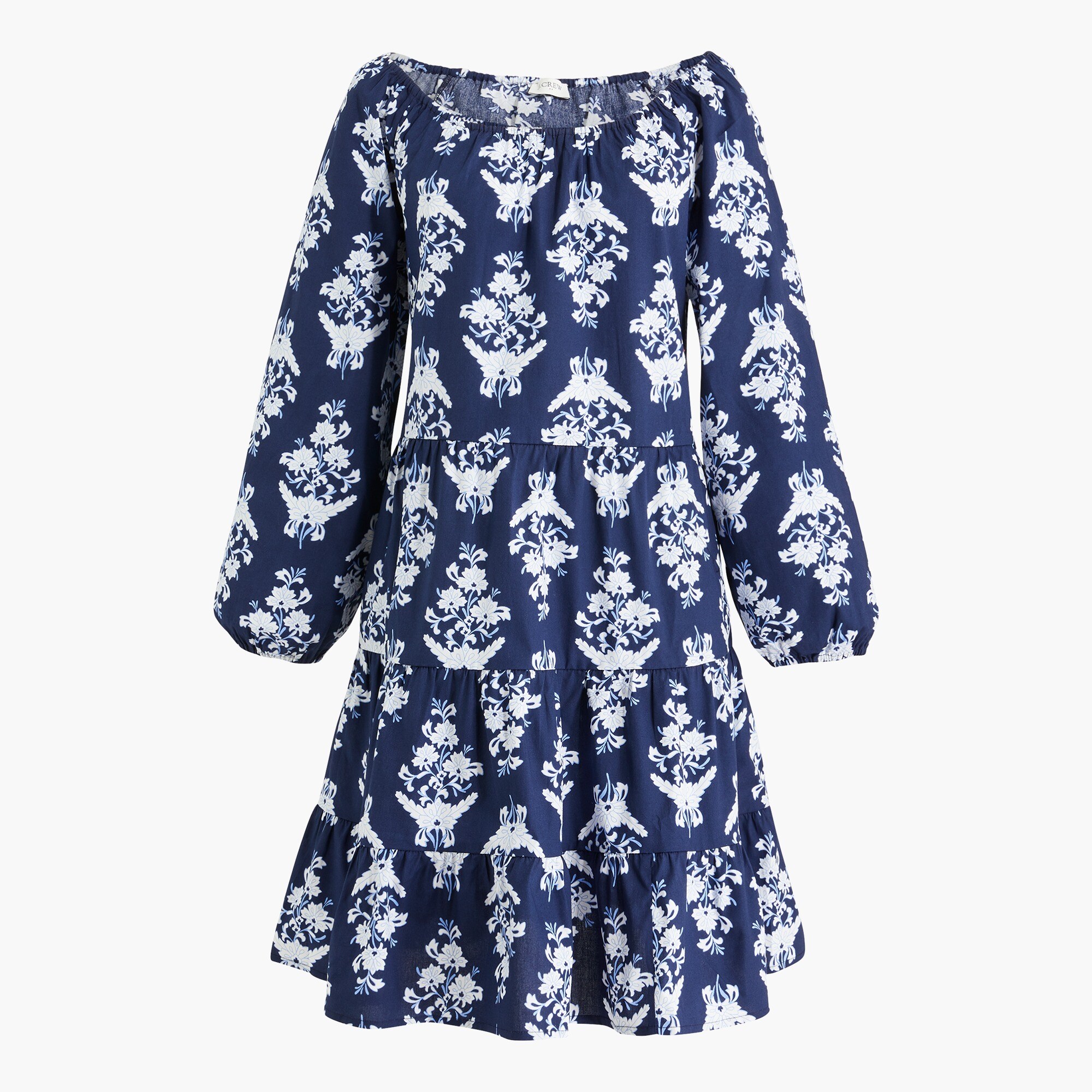 floral cotton-blend poplin raglan tiered mini dress for women