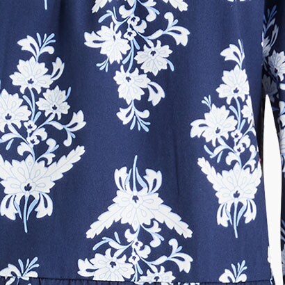 Floral cotton-blend poplin raglan tiered mini dress ANTIQUE NAVY BRIGHT PER factory: floral cotton-blend poplin raglan tiered mini dress for women