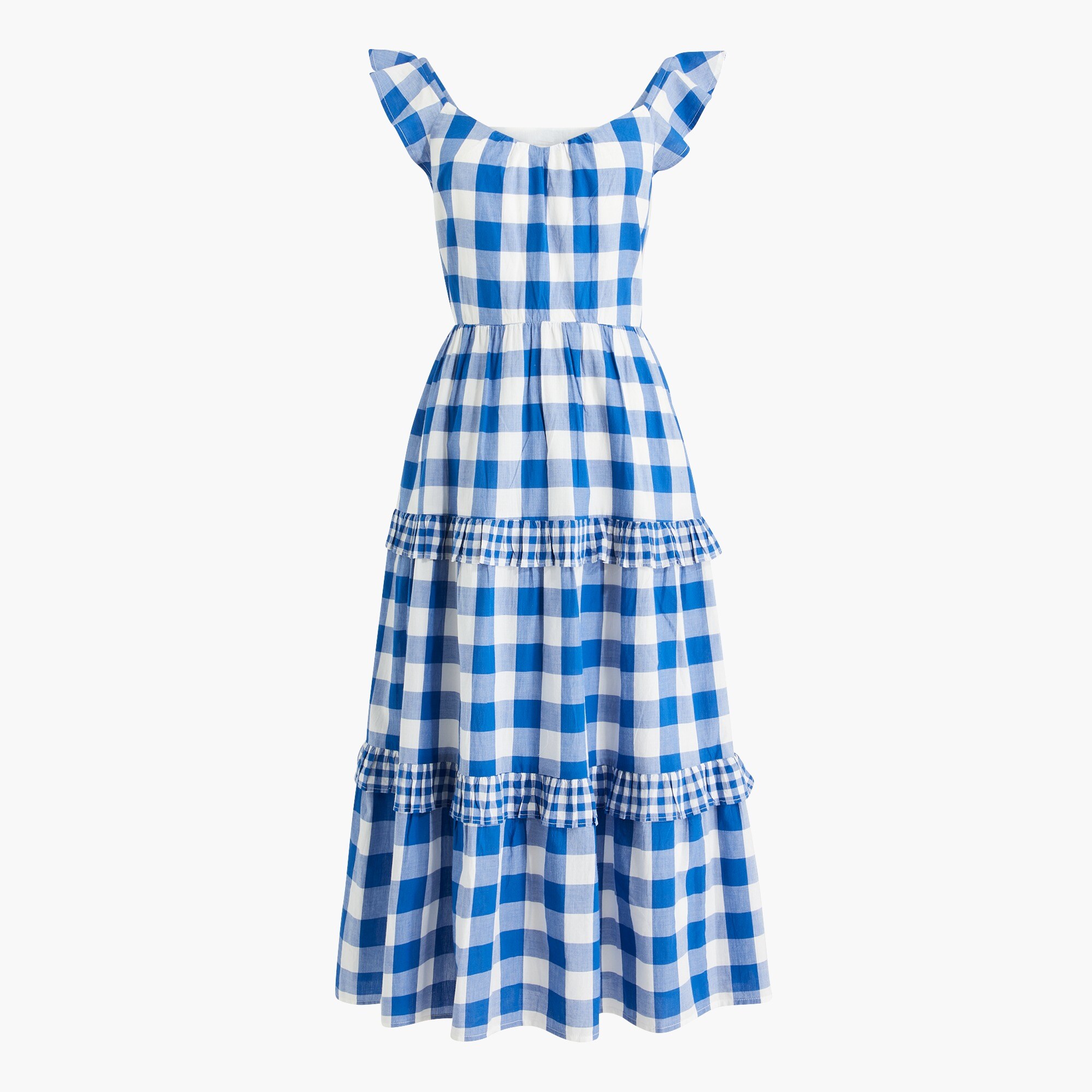 Flutter-sleeve ruffle-tiered midi dress