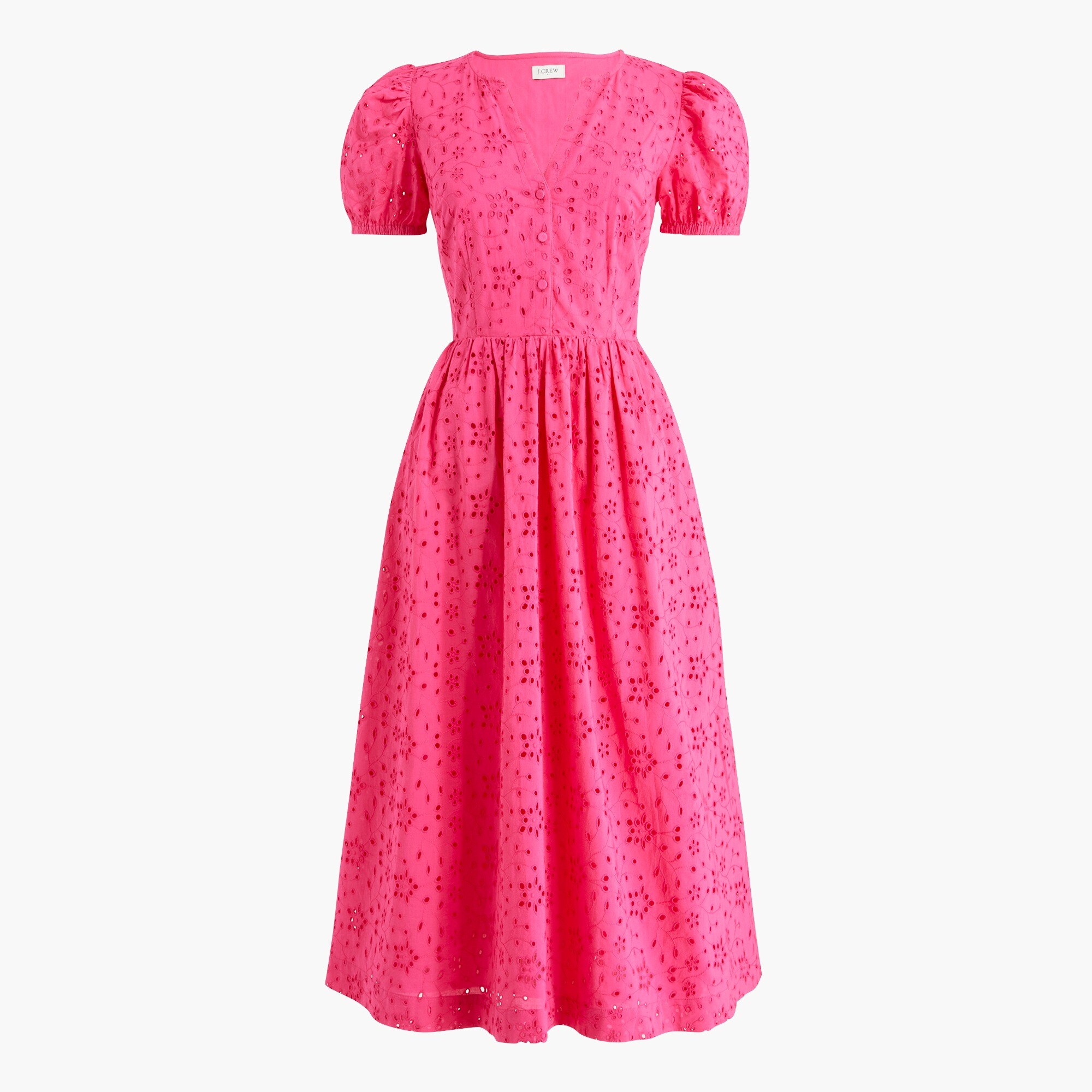 Eyelet puff-sleeve dress