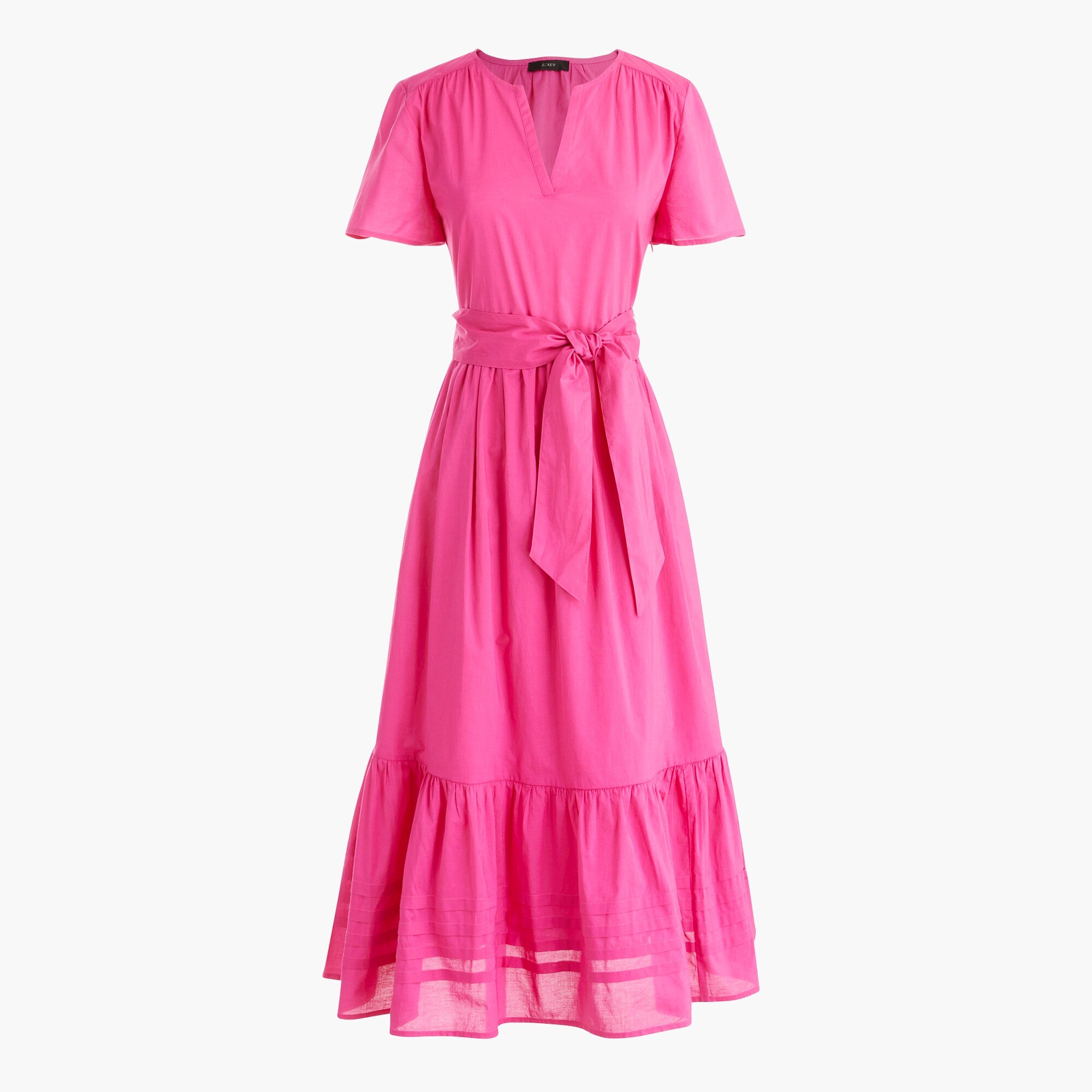 Cotton tie-waist tiered midi dress