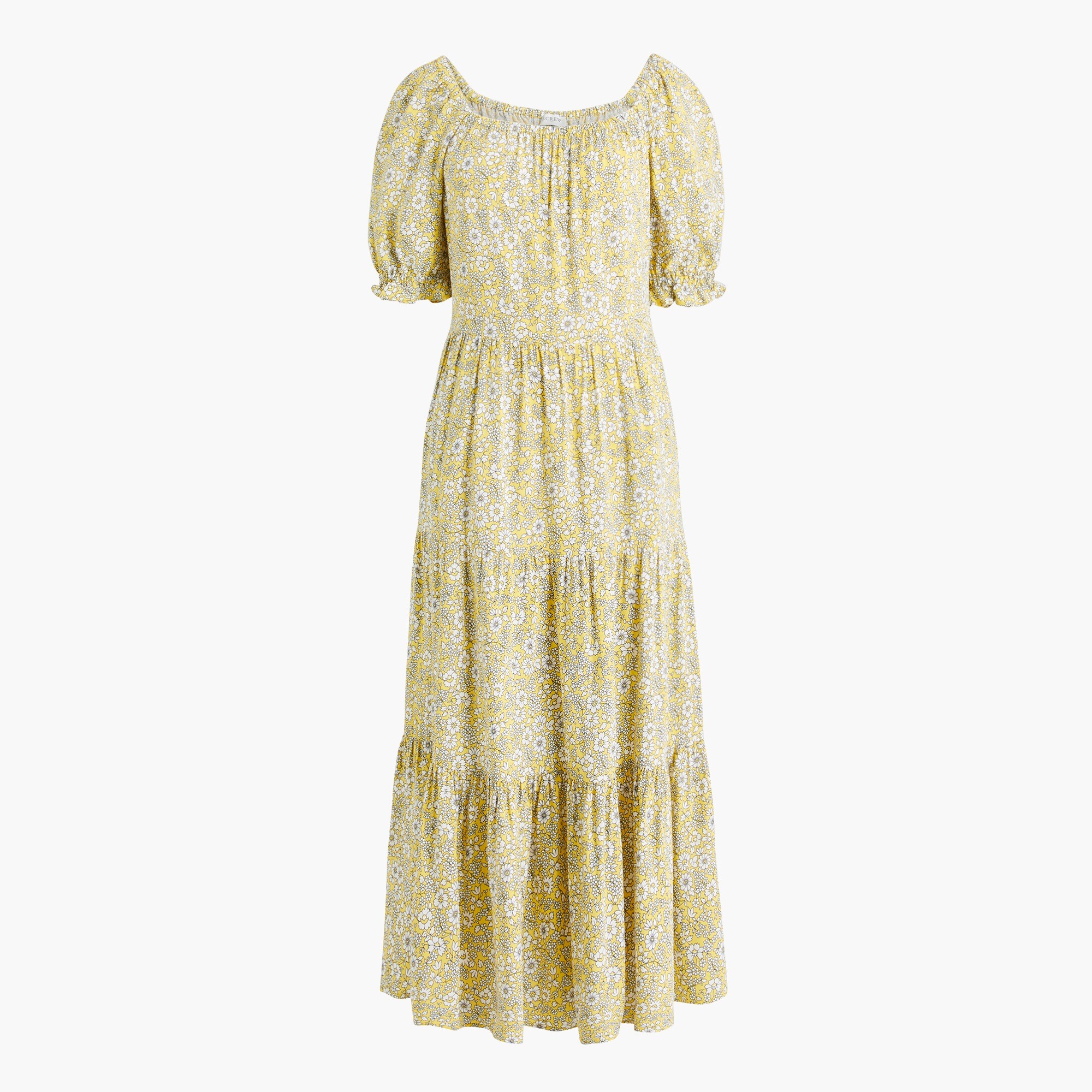 puff-sleeve tiered midi dress for women