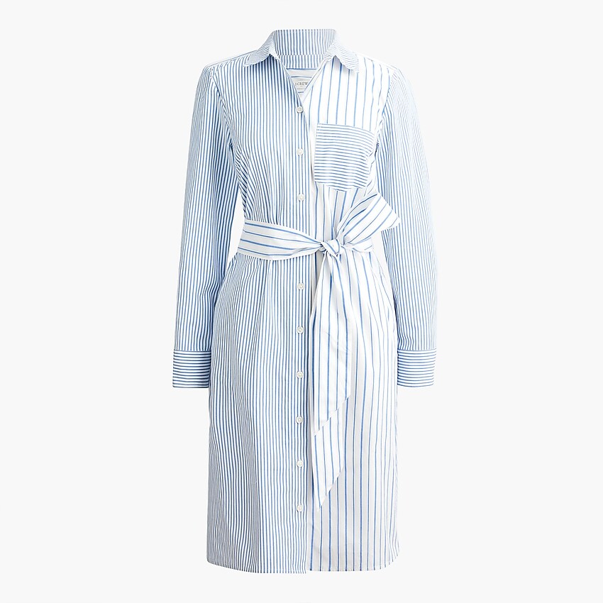 factory: striped belted shirtdress for women, right side, view zoomed
