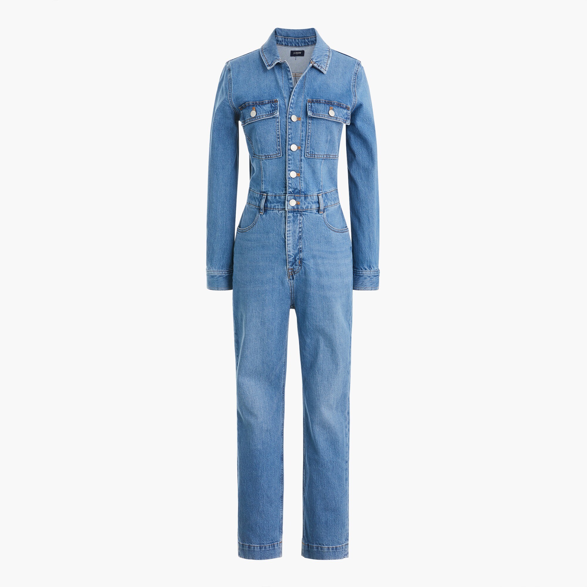 denim collared utility jumpsuit for women