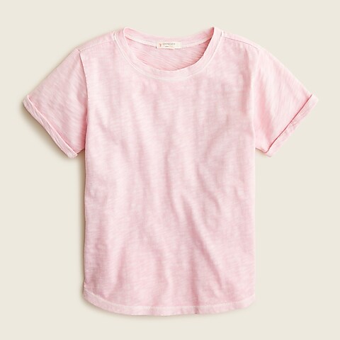  Girls' rolled-cuff garment-dyed T-shirt