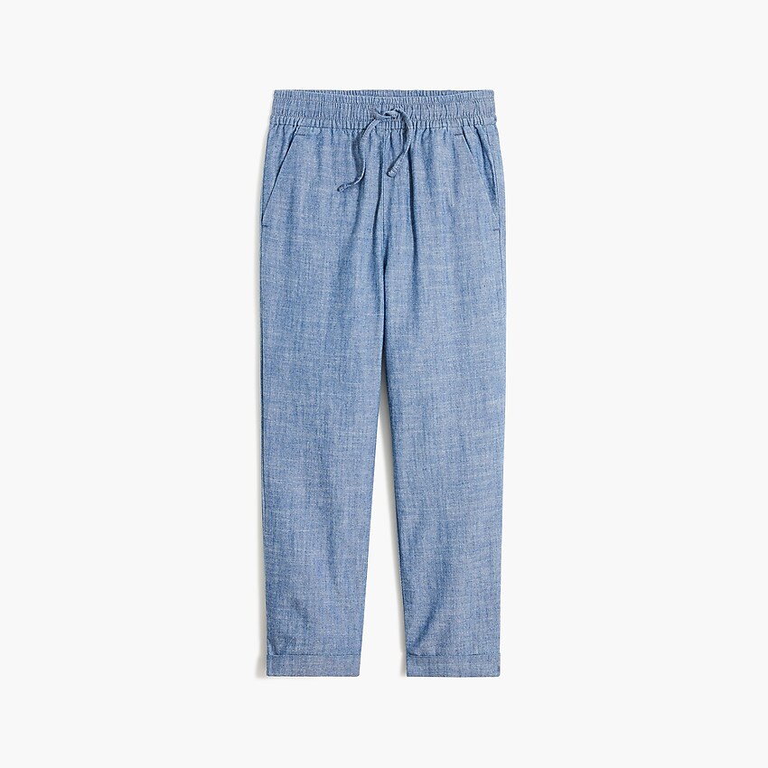 factory: girls' chambray drawstring pant for girls, right side, view zoomed