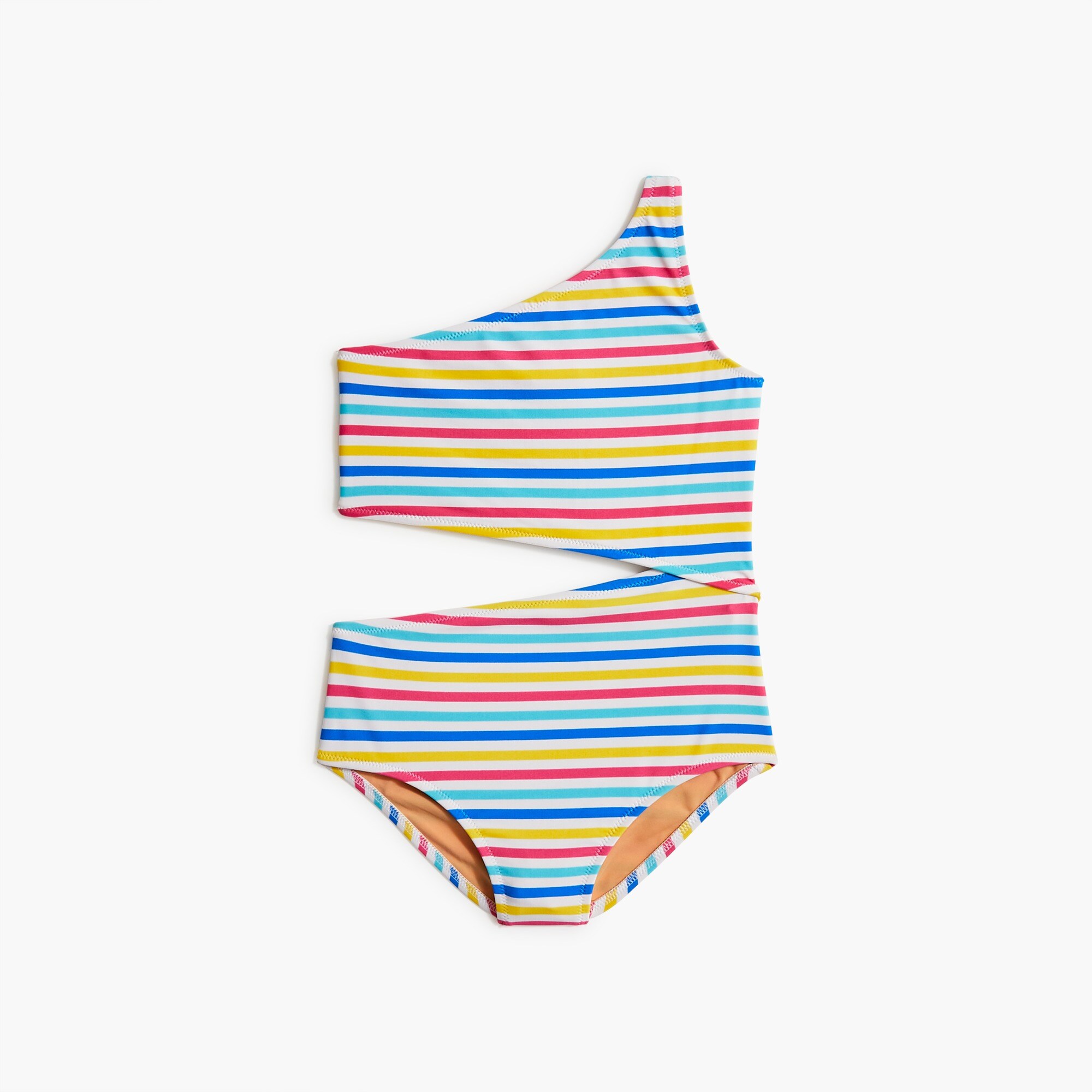 Girls' striped cutout one-piece swimsuit