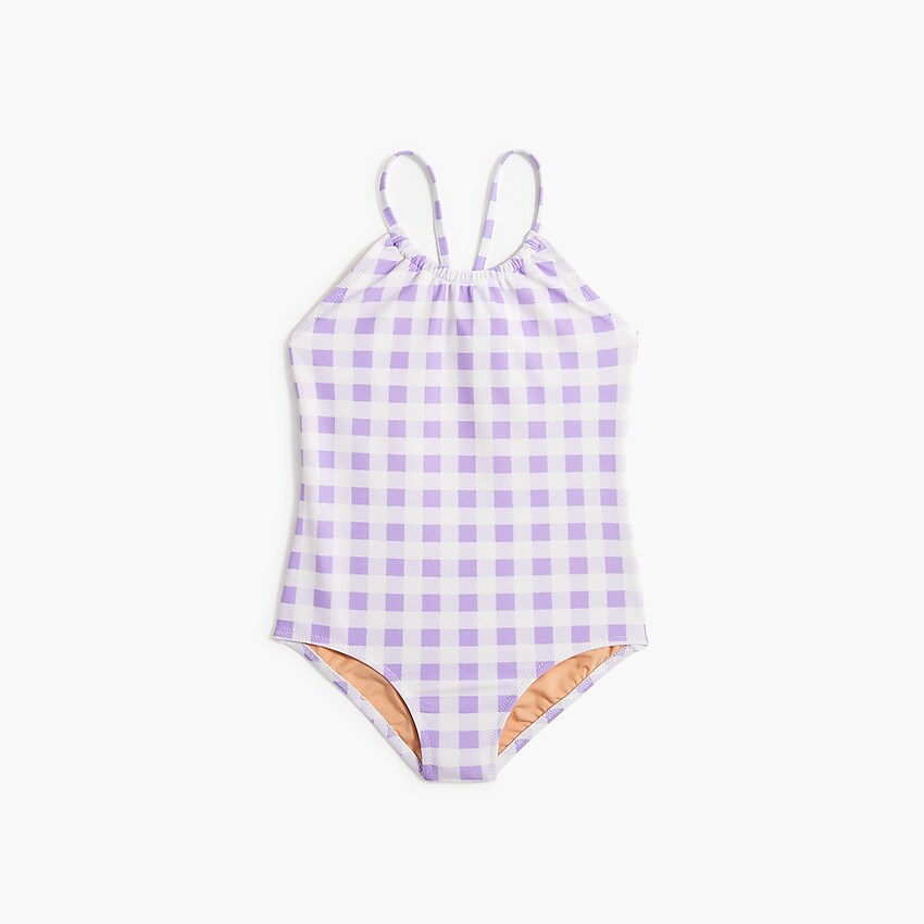 factory: girls' gingham one-piece swimsuit for girls, right side, view zoomed