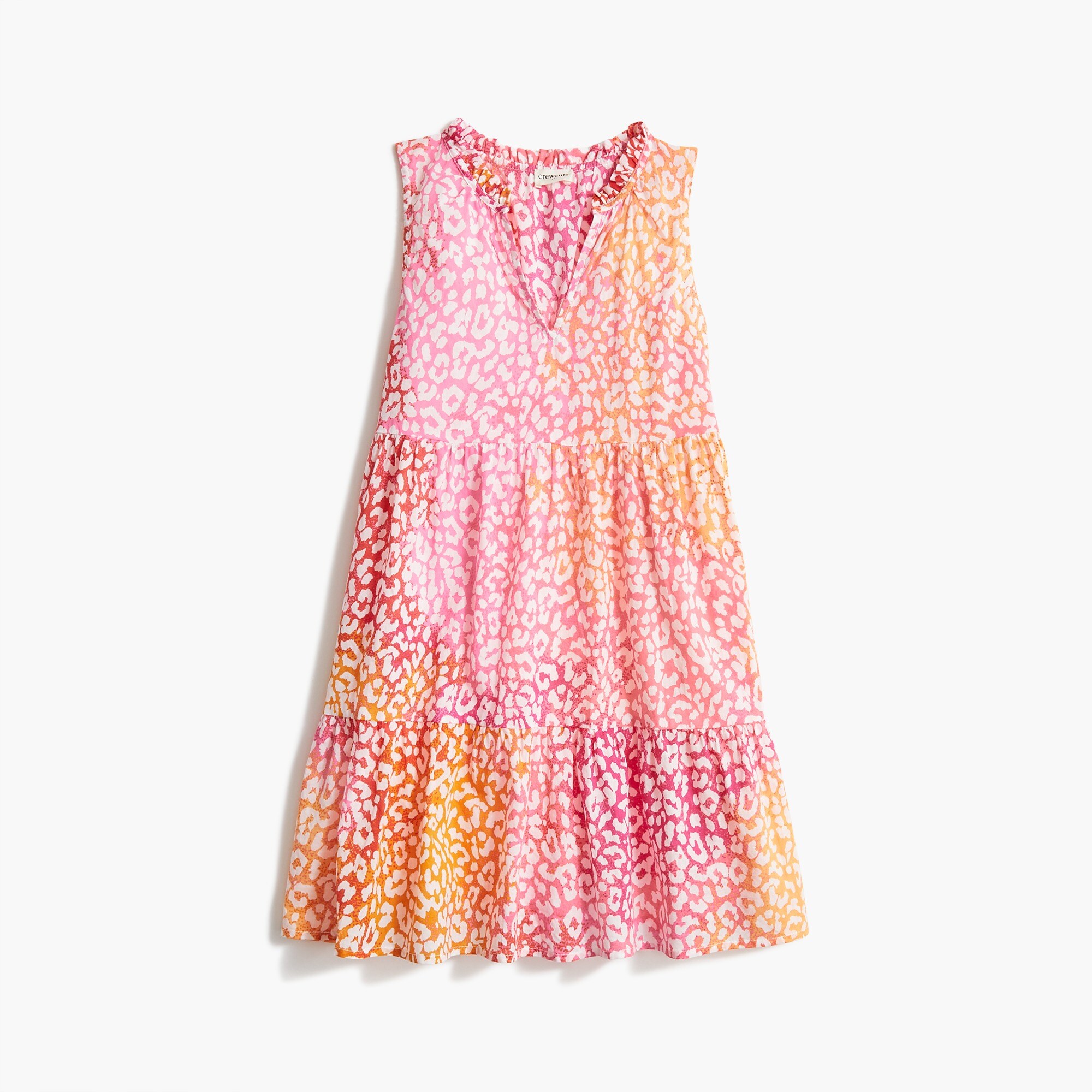 girls' leopard cotton poplin tiered dress for girls
