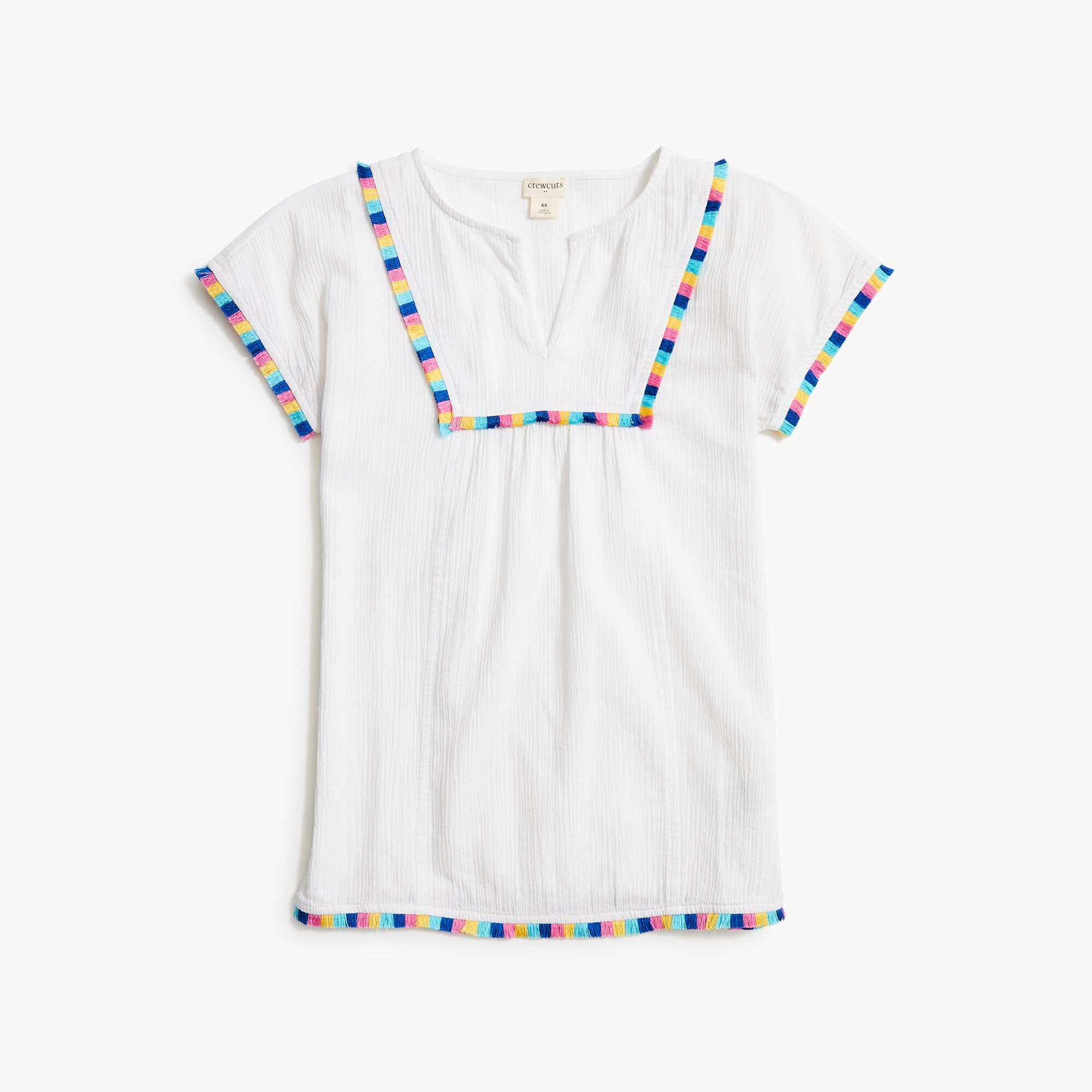 Girls' dress with fringe contrast stitch