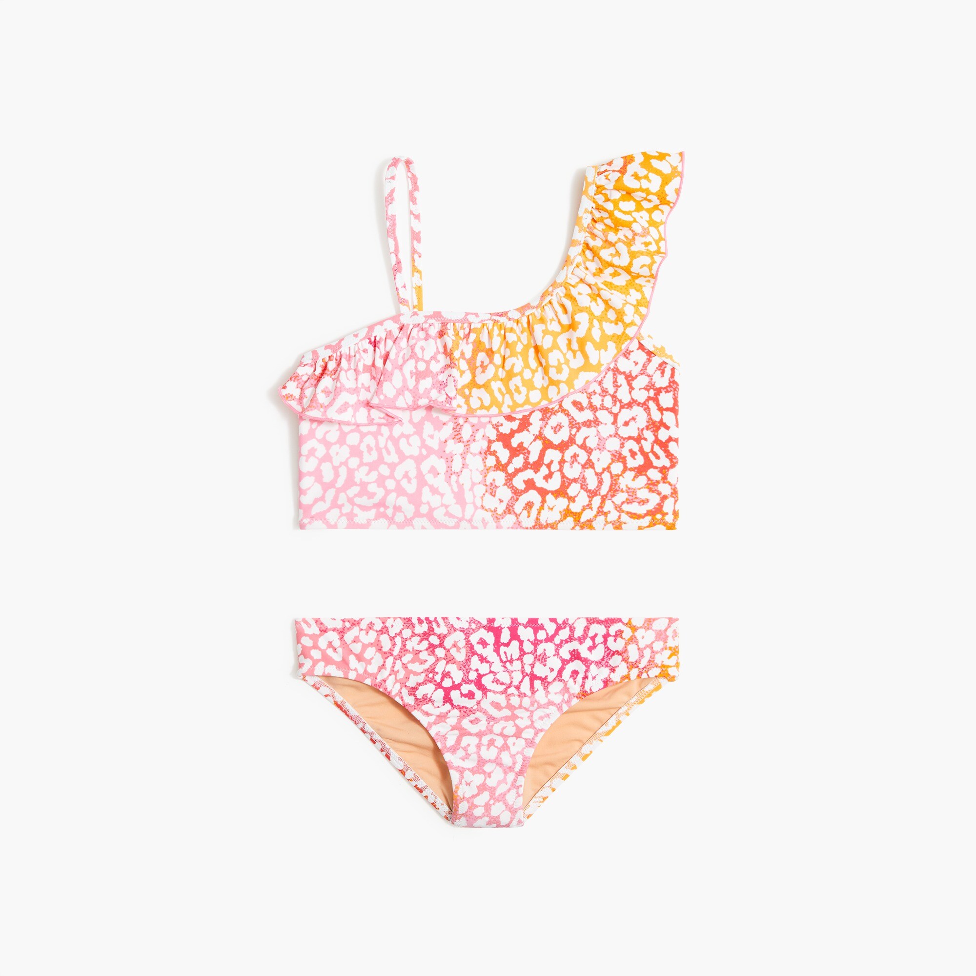 Girls' leopard one-shoulder swimsuit