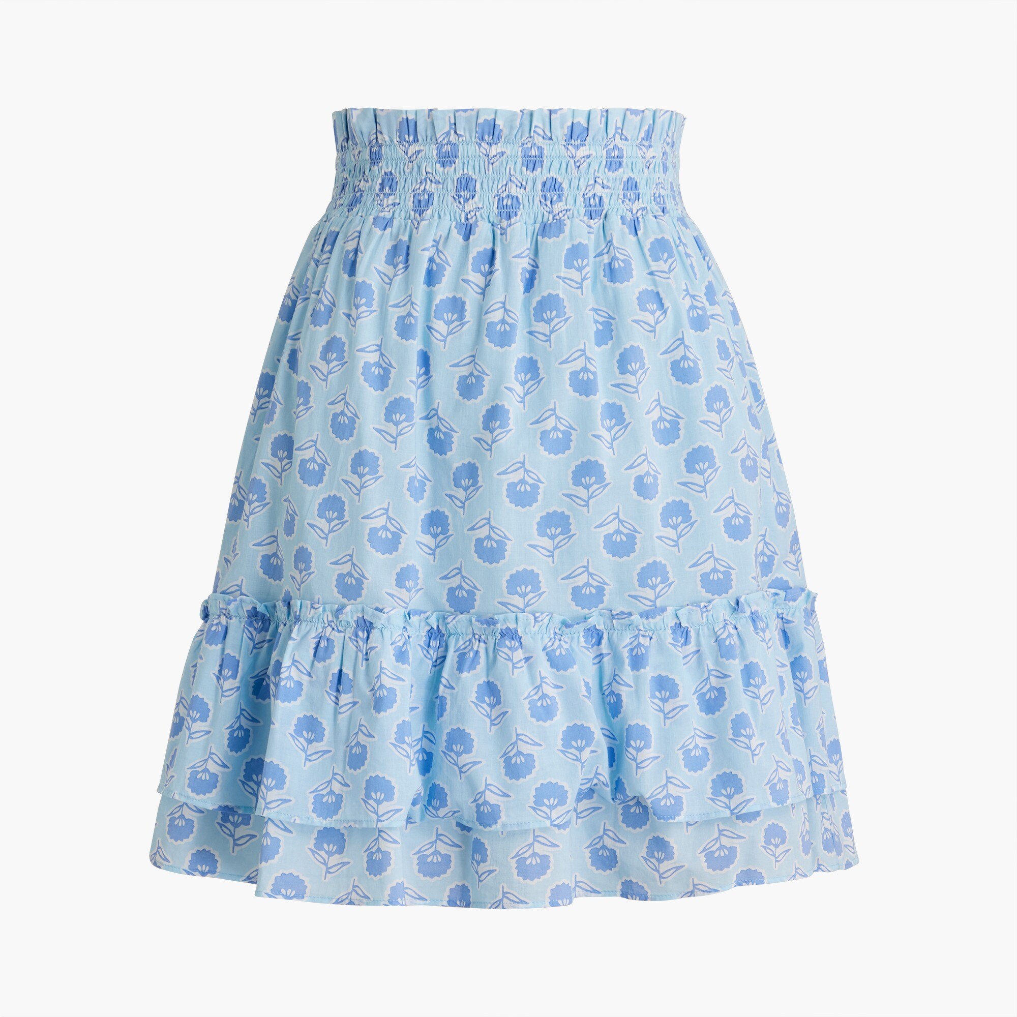Ruffle smocked-waist mini skirt