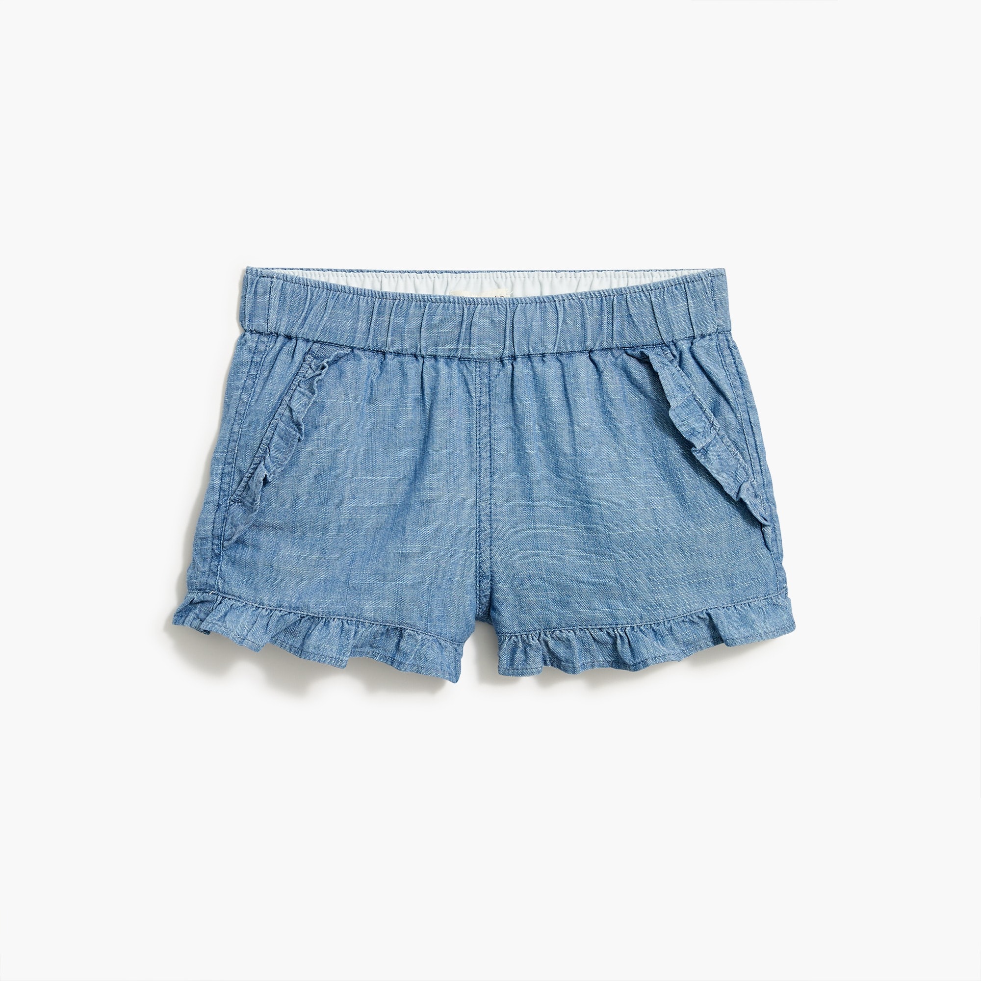  Girls' chambray short with ruffle trim