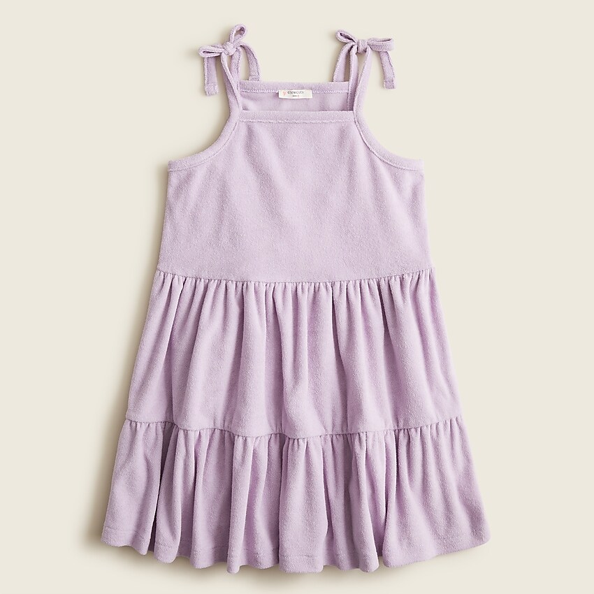 j.crew: girls' tie-shoulder tiered dress in towel terry for girls, right side, view zoomed