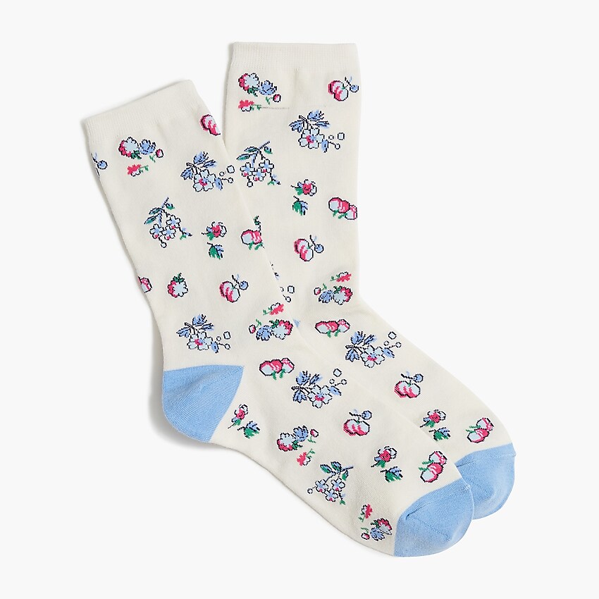 factory: floral trouser socks for women, right side, view zoomed
